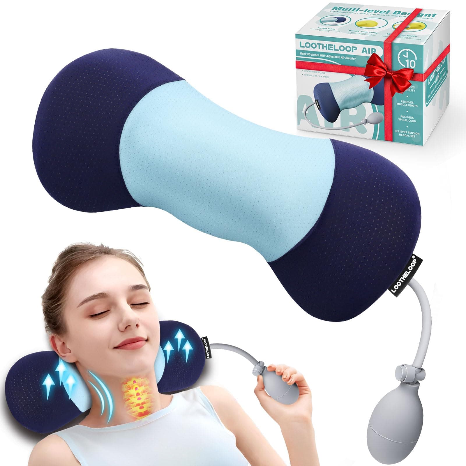 Adjustable Inflatable Neck-Stretcher, Canada Designed Cervical Traction Device for TMJ Pain Relief, Odorless Memory Foam Neck Pillow, Ergonomic Neck and Shoulder Relaxer, Christmas Birthday Gift