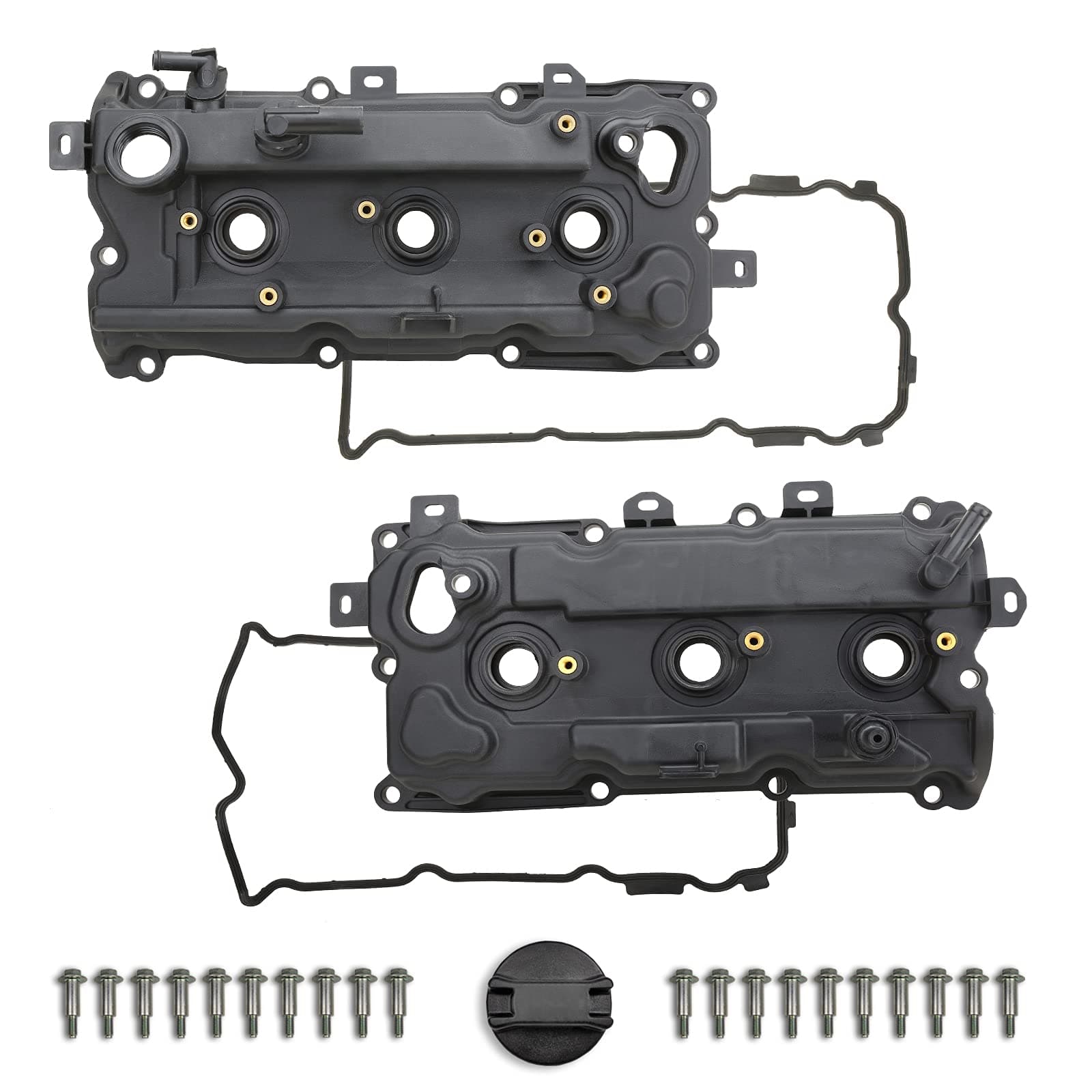 MITZONE Engine Valve Cover Kit Left & Right with Gasket & Bolts Compatible with 2009-2014 Nissan Murano Quest 3.5L Replace# 13264-JP01A 13264-JP01B