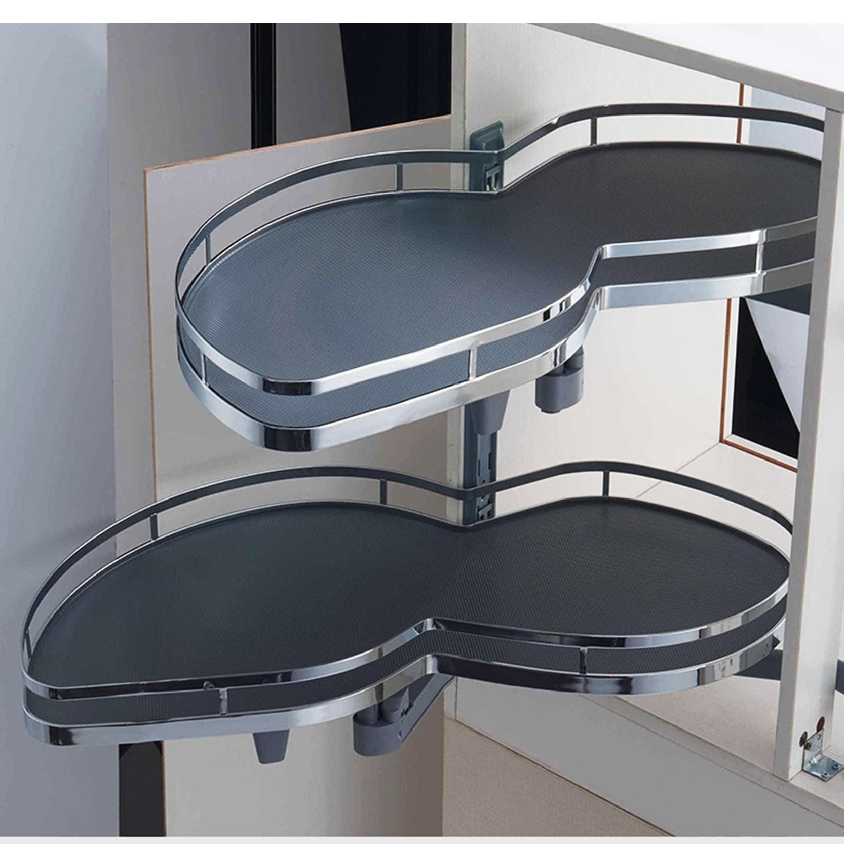 Corner Pull-Out Organizer, 2-Tier Swing Tray, Anti-Slip Shelving Unit, Soft Close Design for 900mm Kitchen Cabinet, Left or Right Handed Opening