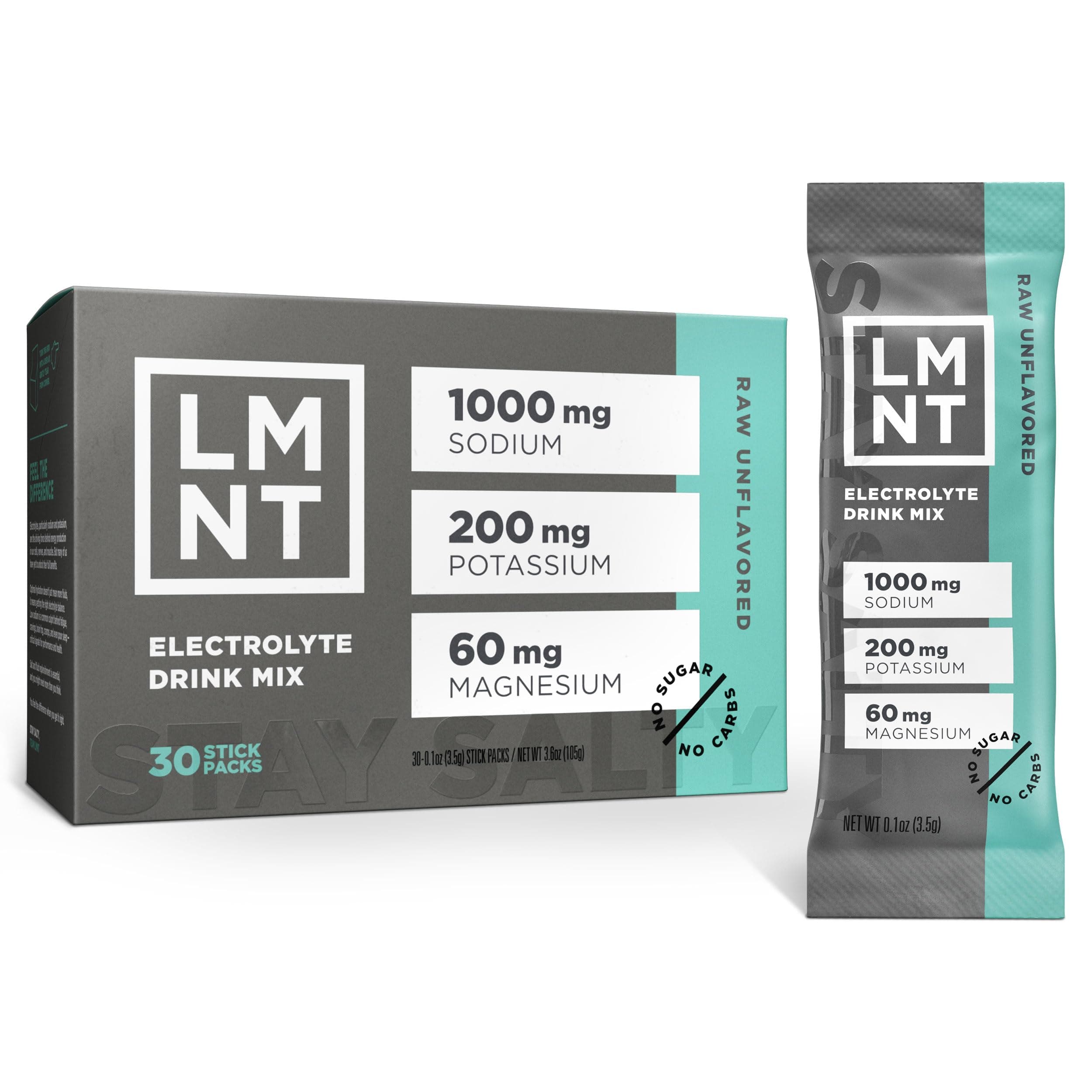 - LMNT Zero Sugar Electrolytes - Raw Unflavored Salt | Drink Mix | 30-Count