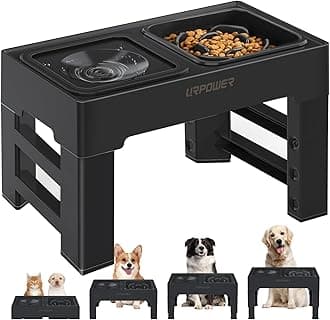 URPOWER 2-in-1 Elevated Slow Feeder Dog Bowls with No-Spill Water Bowl, 4 Height-Adjustable Raised Dog Bowls, Non-Slip Food and Water Bowls with Stand for Small, Medium, Large Dogs, Cats and Pets