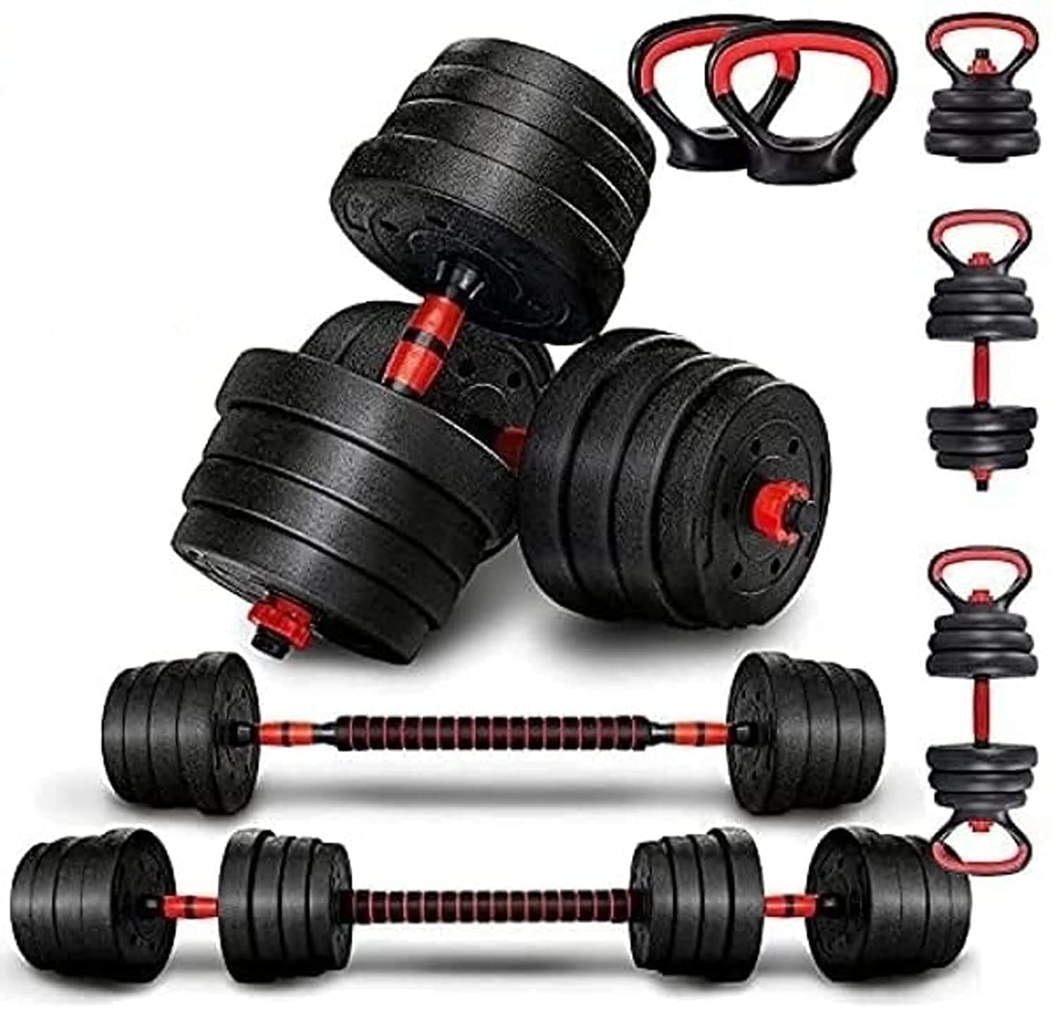 ULTIMAX- Adjustable 7 in 1 Dumbbell Set, Free Weights Dumbbells Set with Connecting Rod Used as Barbell, Kettlebell and Push-ups, Weightlifting Fitness for Home/Office