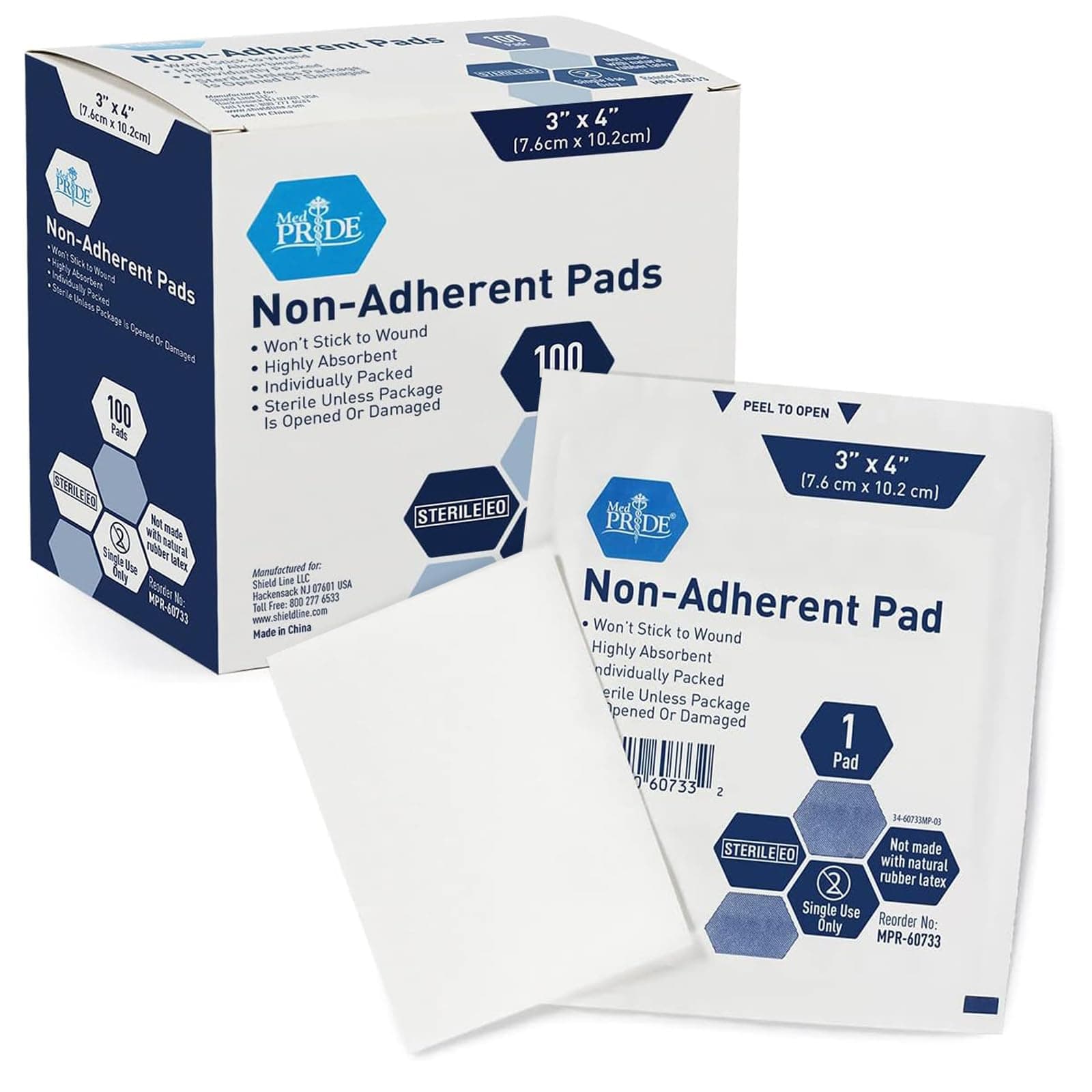 Medpride Sterile Non-Adherent Pads | 100-Pack, 3" x 4" | Non-Adhesive Wound Dressing | Highly Absorbent & Non-Stick, Painless Removal-Switch| Individually Wrapped for Extra Protection