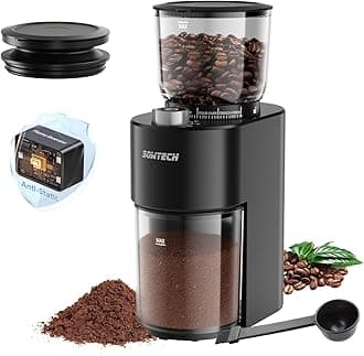 SOWTECH Anti-static Conical Burr Coffee Grinder, Adjustable Electric Mill, 38 Precise Grind Settings, Precision Timer, for Espresso, Drip and French Press, Black