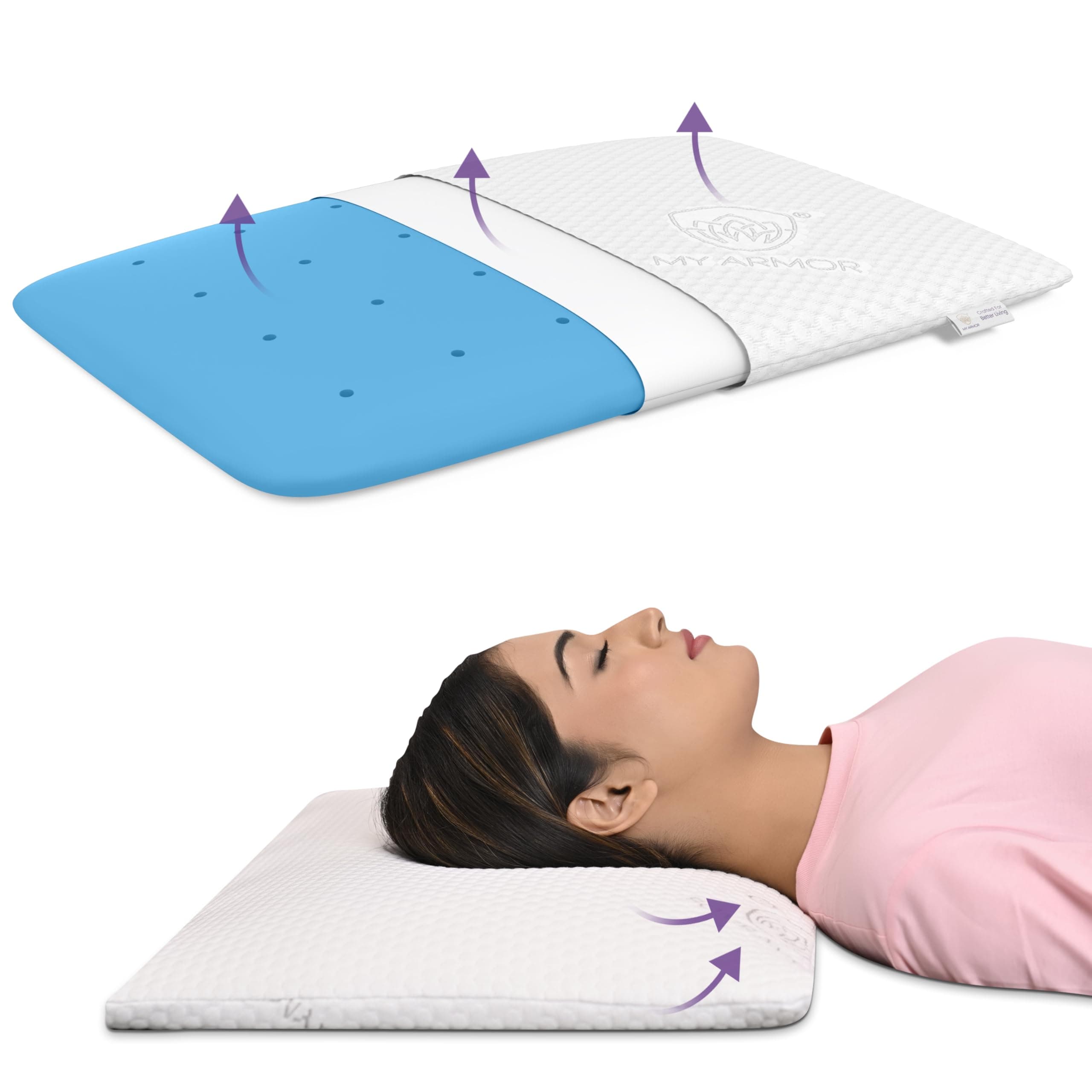 - Ventilated Cooling Gel Memory Foam Pillow Ultra-Thin Size - 2.5 Inch Thick, with Removable Washable Cover - Pack of 1