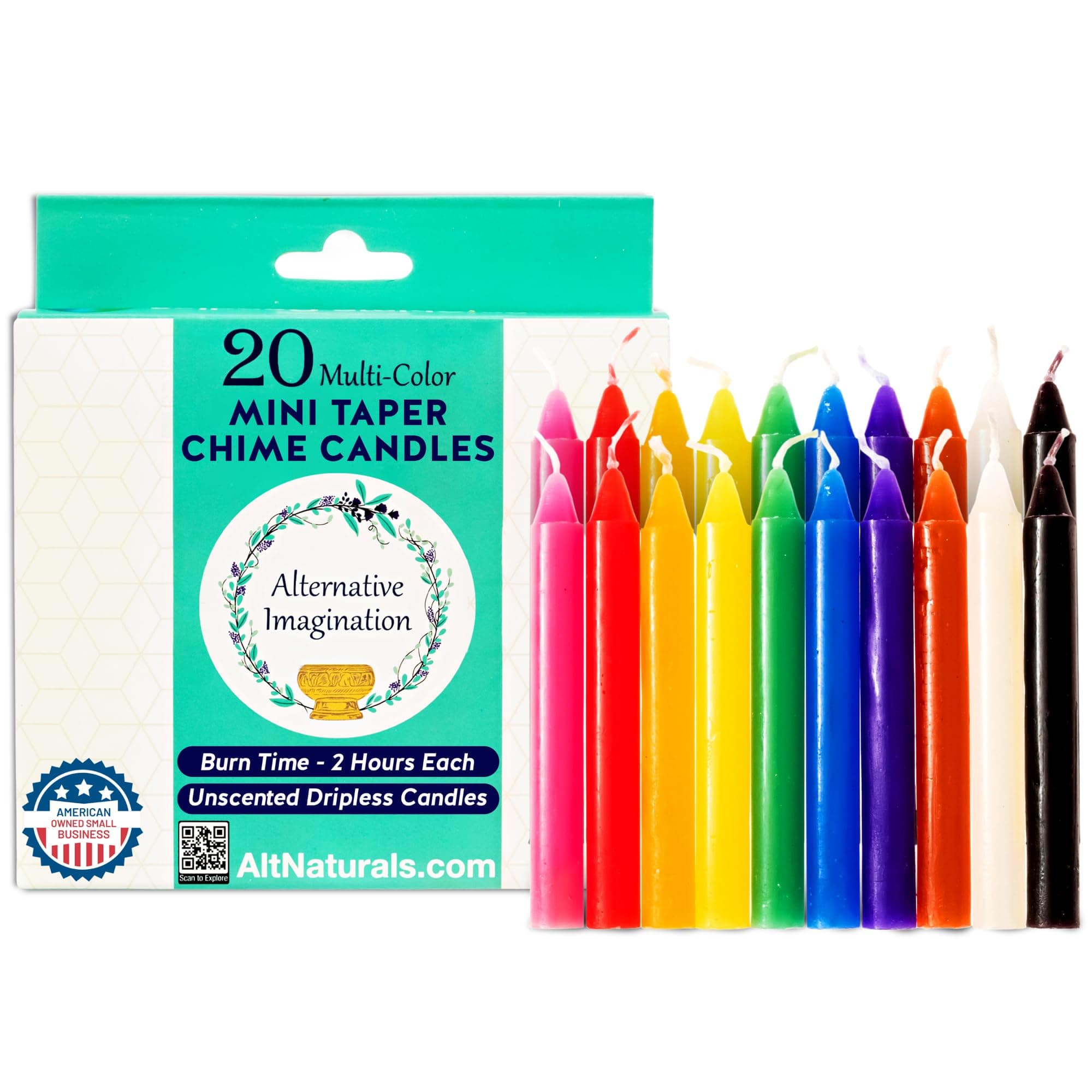 Alternative Imagination Colored Taper Candles, 4 Inch Mini, 20 Pack, Unscented, Dripless, Multicolor, Perfect for Birthday Parties, Spells, Witchcraft Supplies, Wiccan Decor, Altar Candles, Meditation