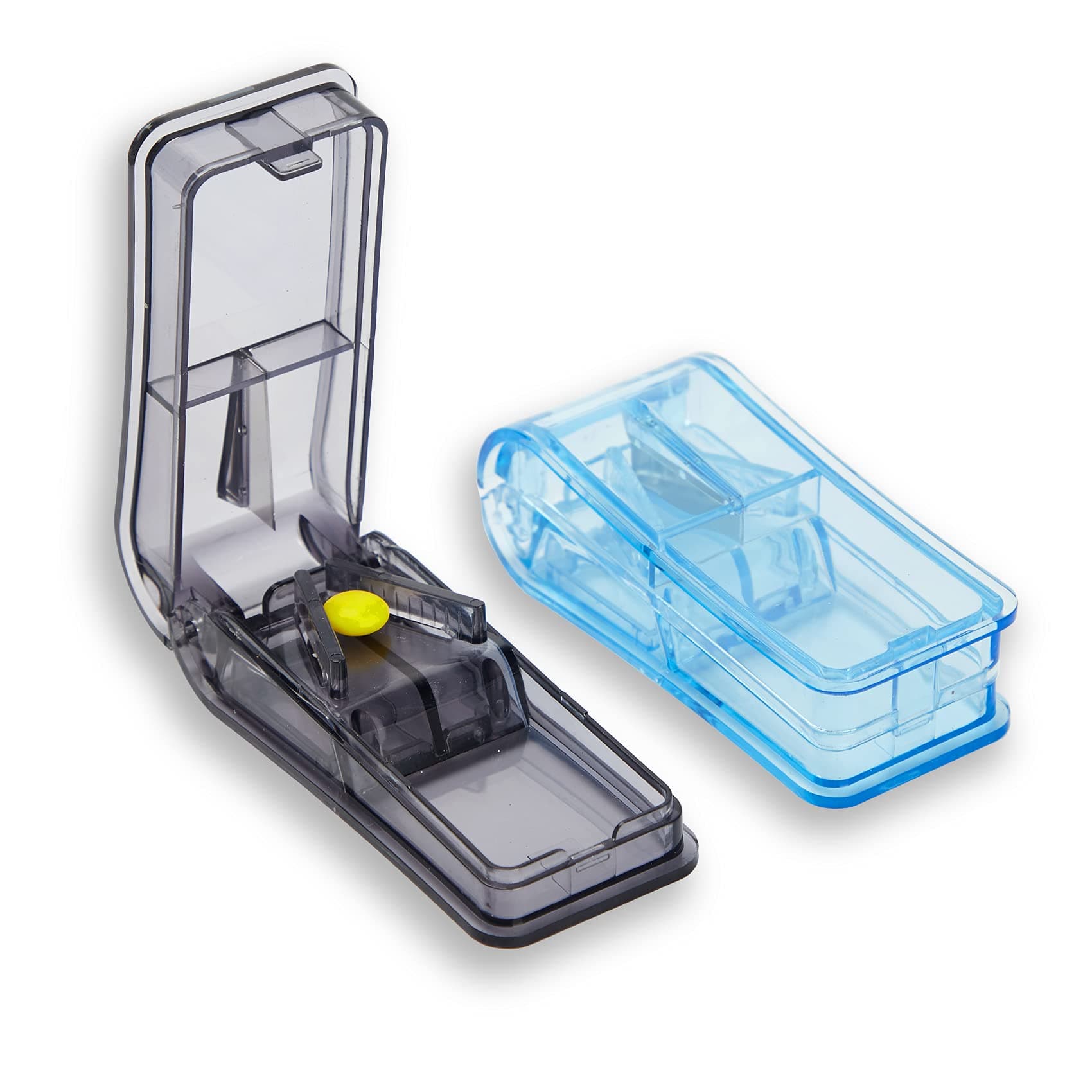Pill Cutter[2 Pcs],Small Pill Tablet Cutter,Pill Splitter with Blade in Half Quarter,for Tablet Vitamin Medicine,with Pill Storage Compartment(Blue+Black)