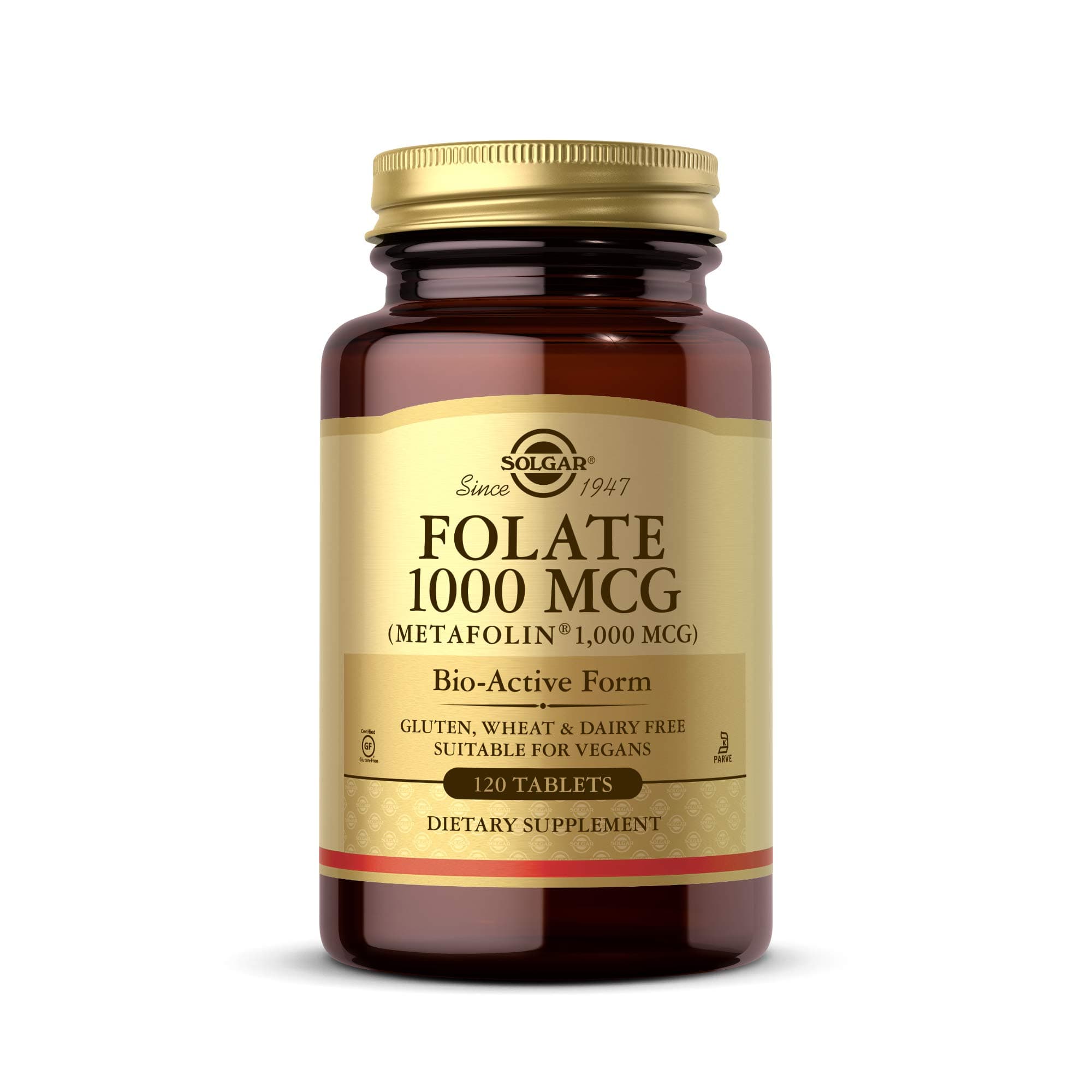 Solgar Folate 1000 mcg, 120 Tablets - 1000 mcg Bio-active Metafolin - Vegan, Gluten Free, Dairy Free, Kosher - 120 Servings