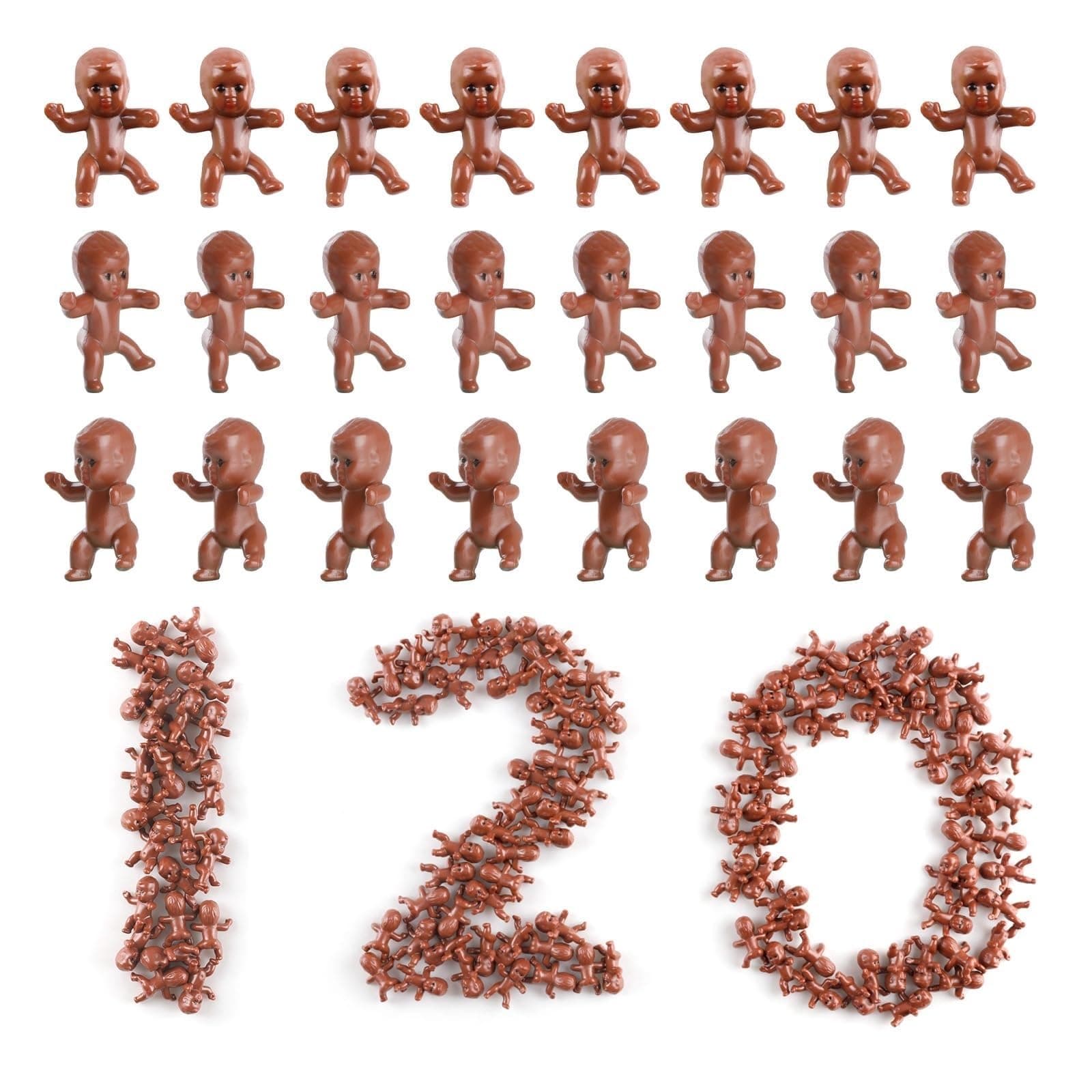 THE WHITE SHOP 120 Mini Plastic Dolls, Tiny Plastic Dolls Figurines Small Dolls King Cake Dolls for Kids Shower, Ice Cube My Water Broke Games, Party Decorations, Brown-Colored