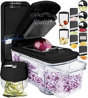 Fullstar Mandoline Slicer for Kitchen - Vegetable Chopper, Onion Potato Food Veggie Fruit Slicer and Cutter with Container, Kitchen Gadgets & Gifts, Home Essentials (6 in 1, Black)