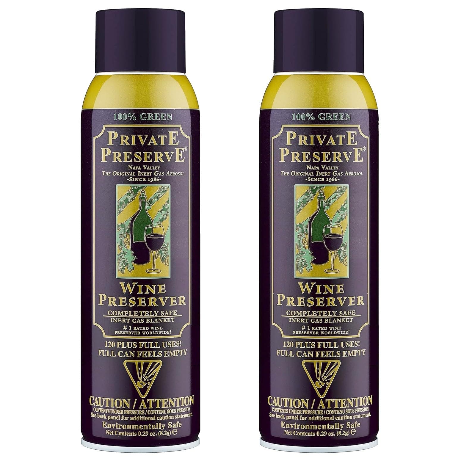 Private Preserve Wine Preservation System | 100% Green Gas Based | Suitable For All Wine, Port, Sake, Cognac, Whiskey, Fine Oil & Vinegar (Pack of 2)