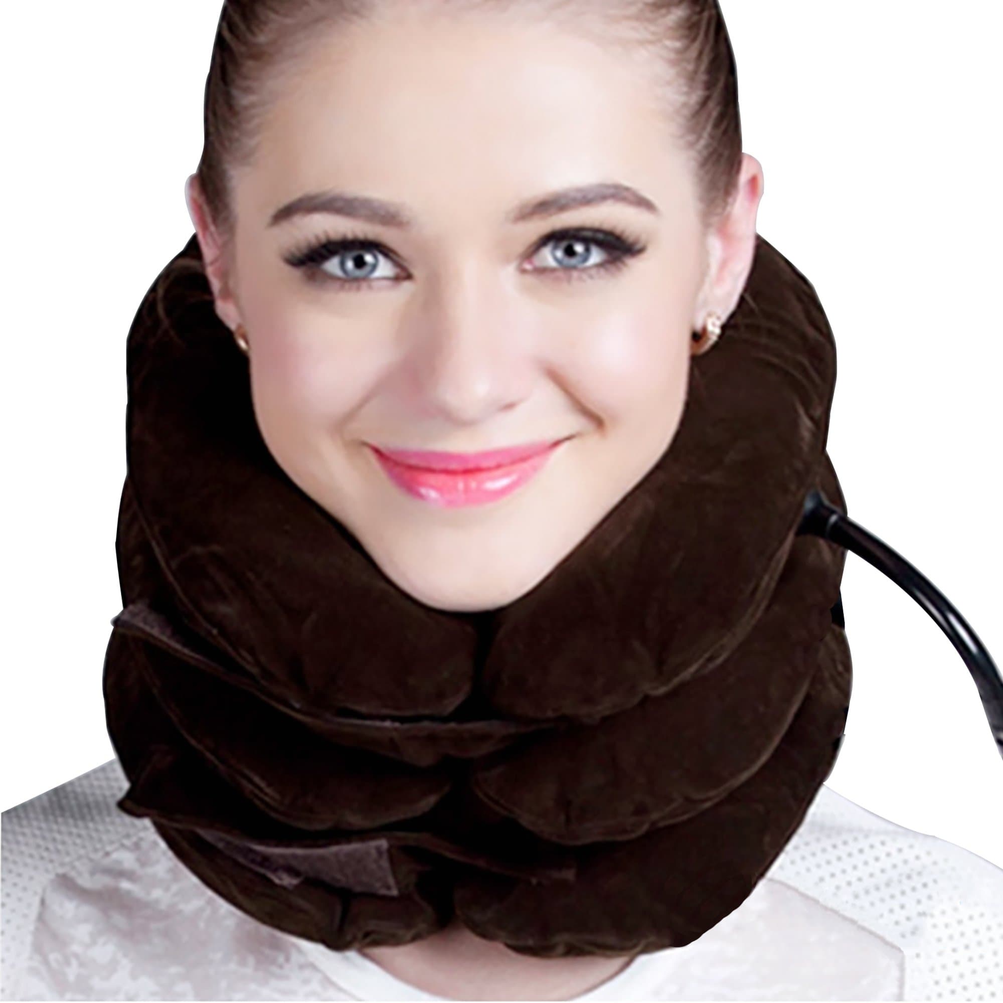 Colpure Cervical Neck Traction Device, Inflatable & Adjustable Cervical Traction Device Neck Pillow for Home Traction Spine Alignment, Instant Pain Relief for Chronic Neck and Shoulder Pain (Brown)