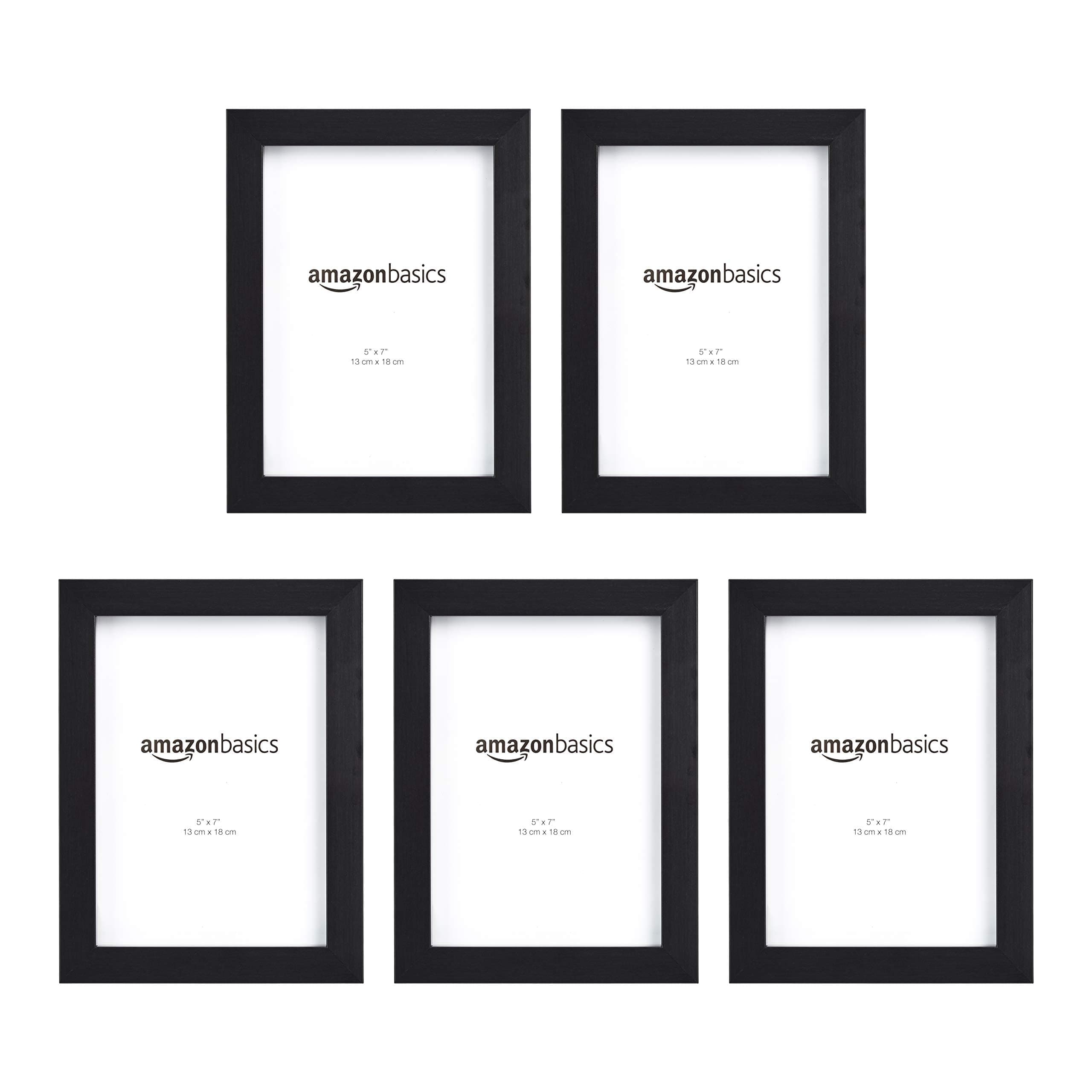 Rectangular Picture Frame Set for Wall Hanging or Tabletop Display, 5 x 7 in, Black, Horizontal and Vertical Formats, 5-Pack