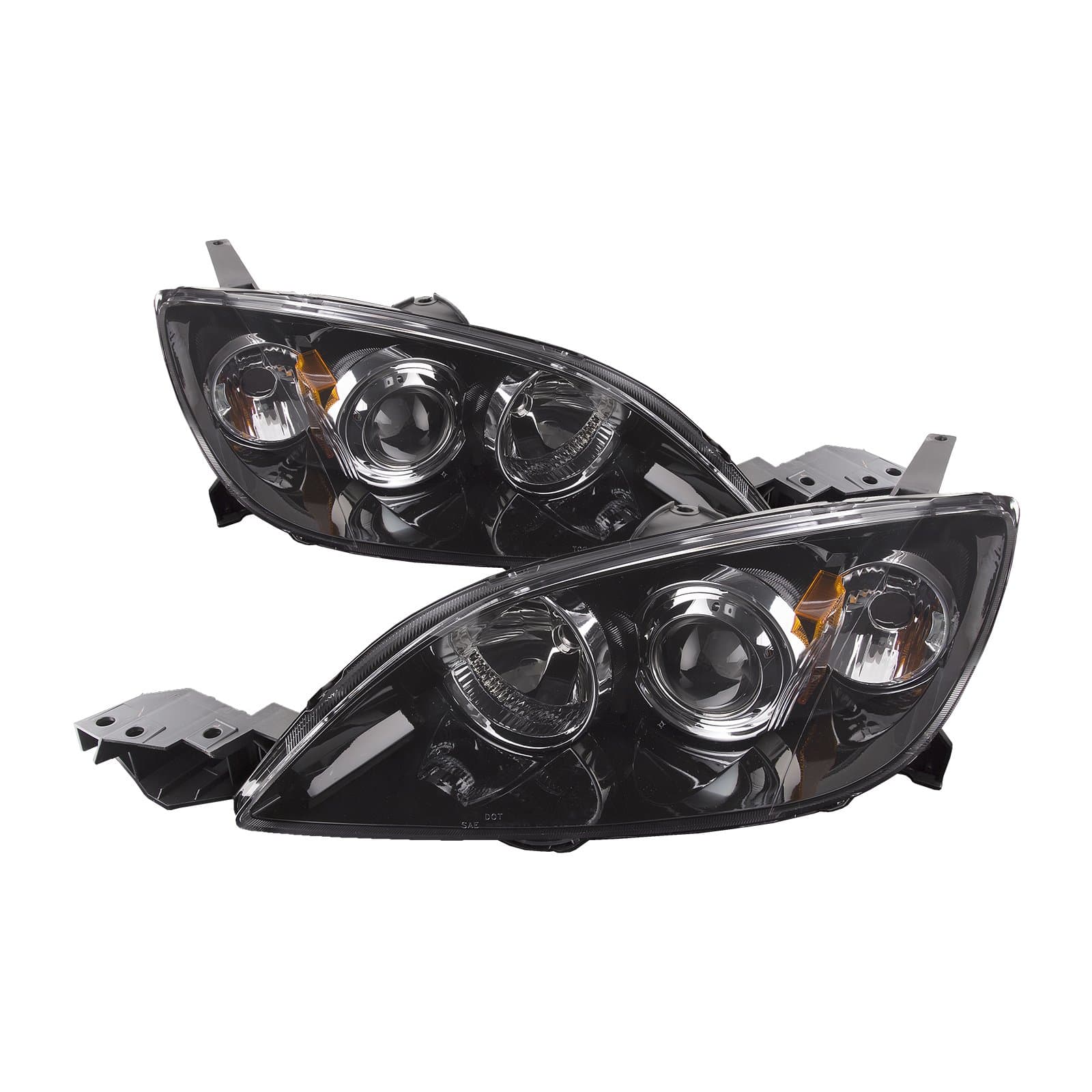 Black Housing Halogen Headlights Compatible with Mazda 3 2007-2009 Hatchback MPS Speed Gen 1 Left Driver and Right Passenger Side Headlamps
