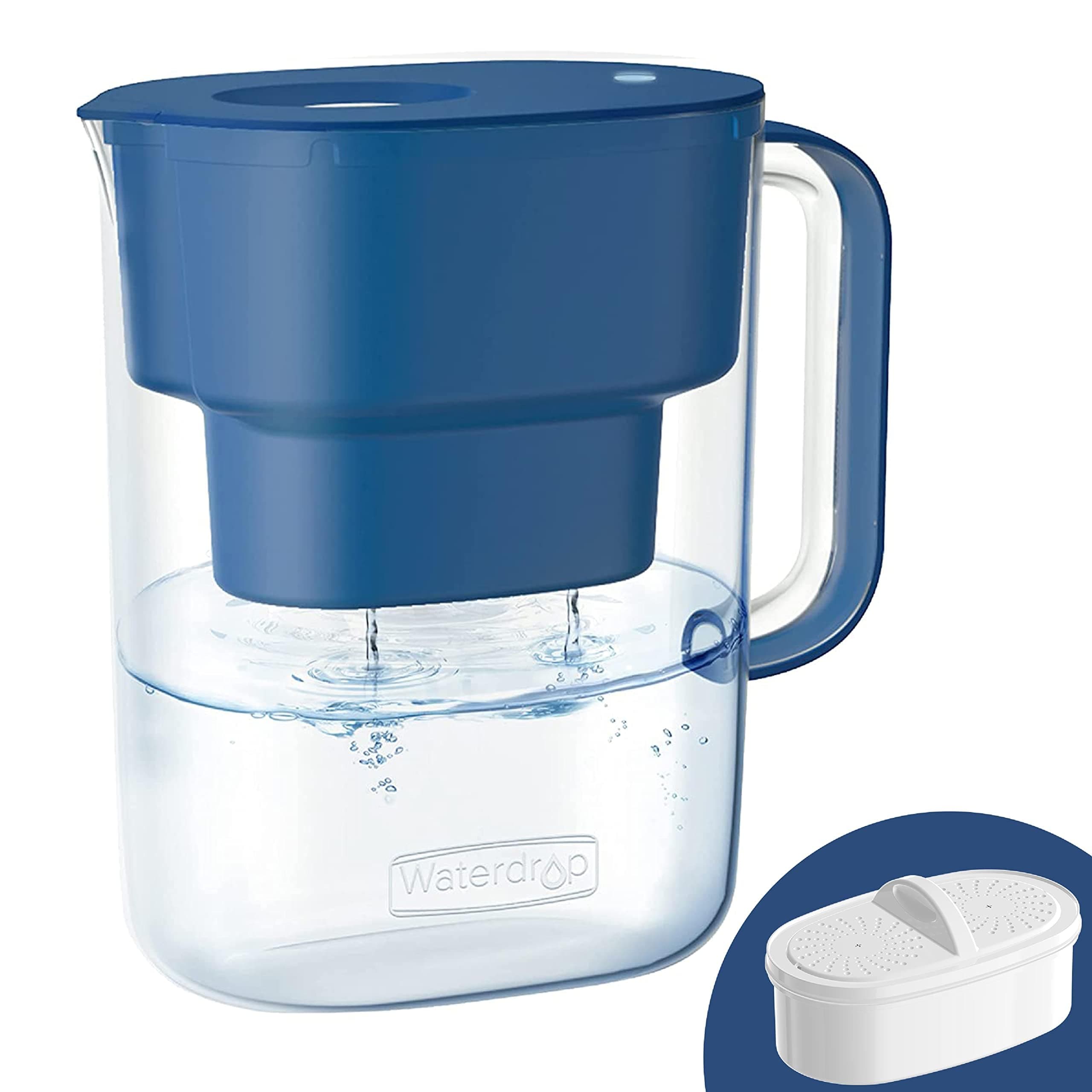 Waterdrop Lucid 10-Cup NSF Certified Water Filter Pitcher, Long-Lasting (200 gallons), 5X Times Lifetime Filtration Jug, Reduces Lead, Fluoride, Chlorine and More, BPA Free, Classic Blue