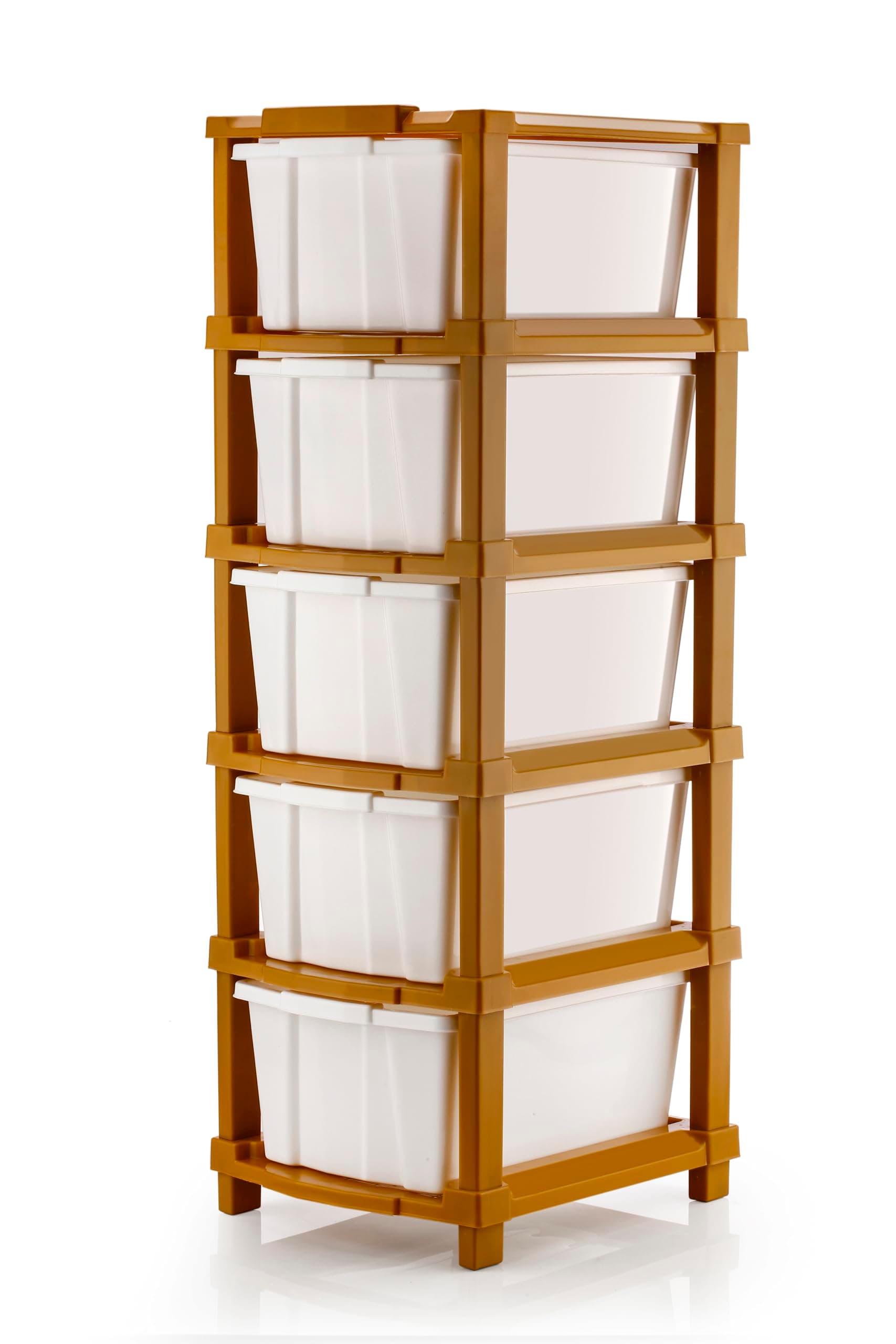 PALAK 5-XL Drawer Multipurpose Drawer Plastic Modular Chest Storage Organizer Home, Office, Parlor, School, Doctors, Home & Kids(Dimension-28cmx35cmx87cm) (Brown Hex)