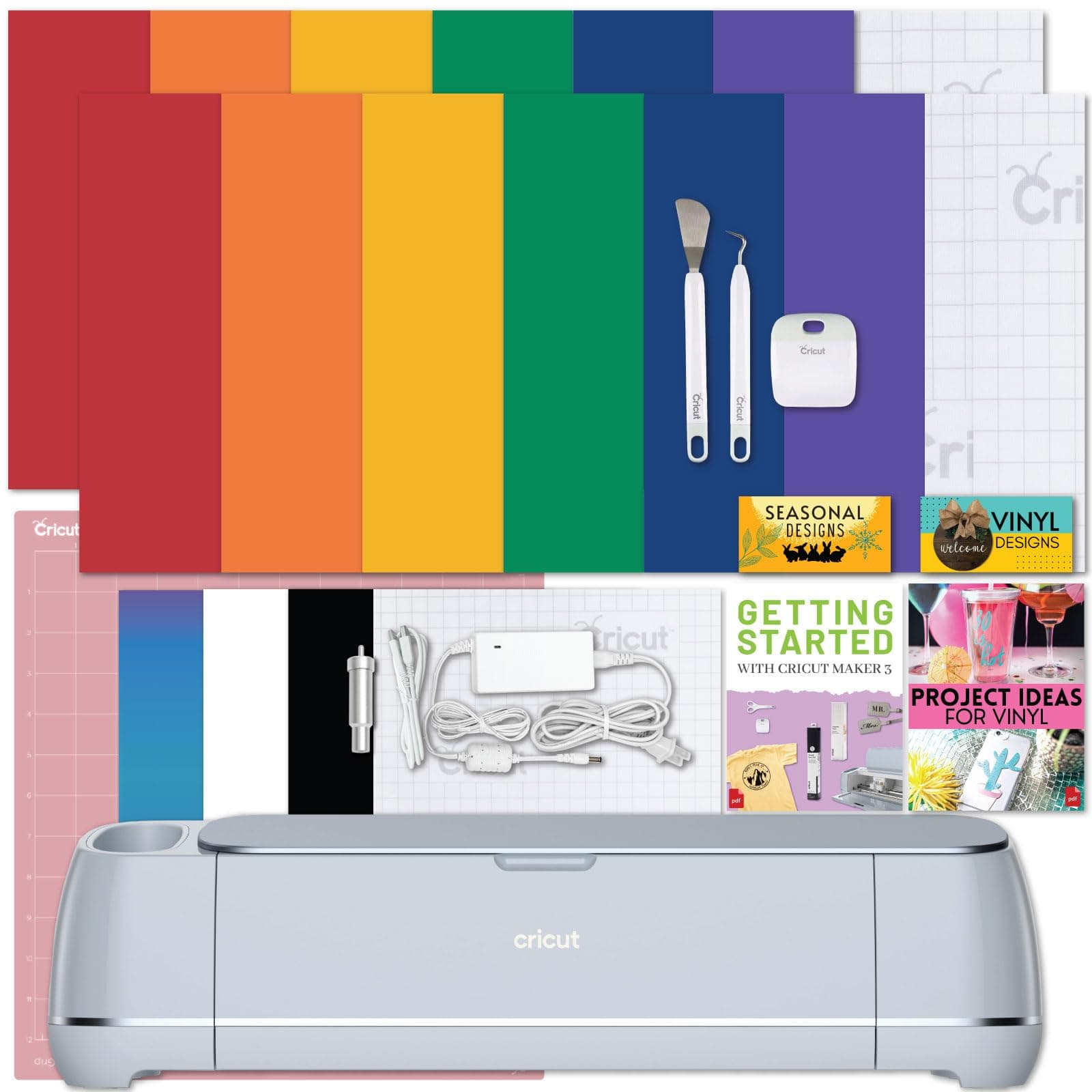 Cricut Maker 3 Cutting Machine with Rainbow Smart Vinyl Bundle - Electronic Craft Die-Cutting Machine with Variety Vinyl, Transfer Tape and Weeding Tools, Beginner Kit, Bluetooth Connectivity