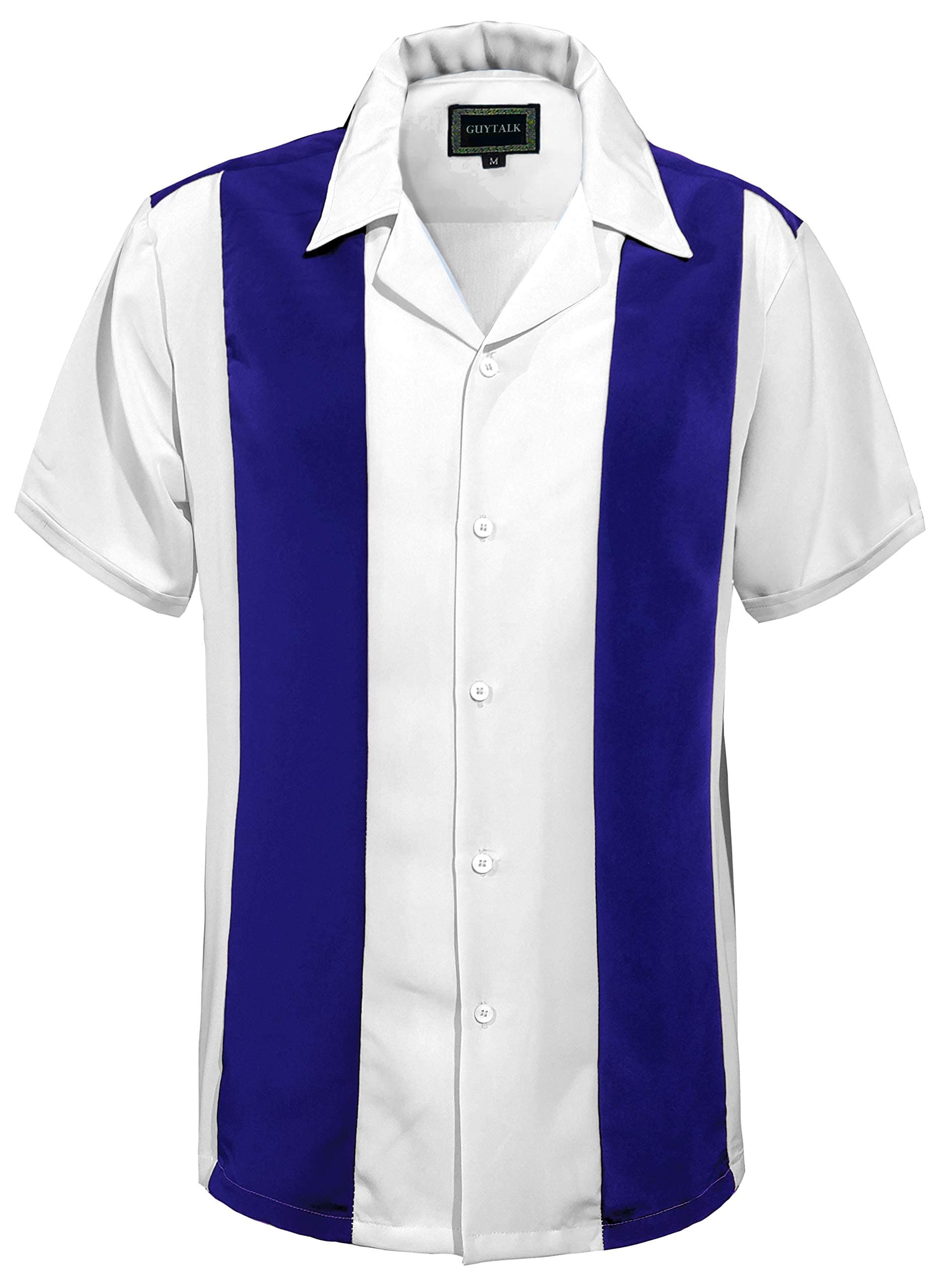 Guytalk Mens Button Down Bowling Shirt, Cuban Style Retro Two Ton Camp Shirt(24 Colors, S-5XL)