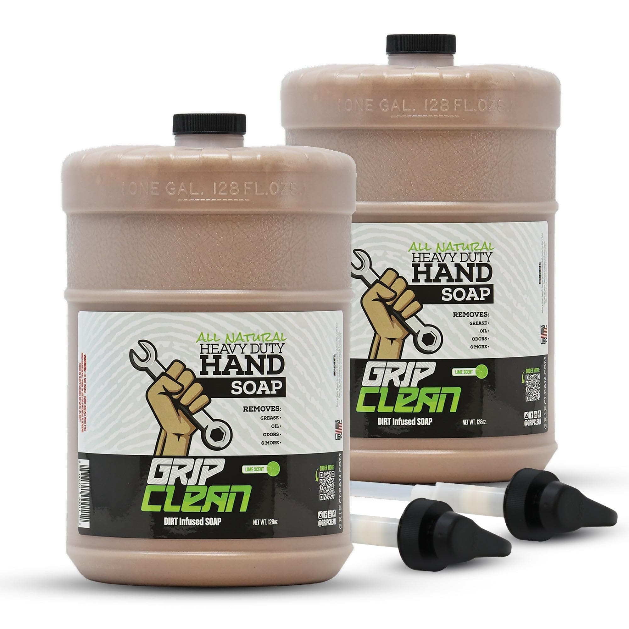 Grip Clean | Flat Top Gallon Refill Soap Jugs (2ct) Wall Soap Dispenser Refills, Heavy Duty Hand Cleaner for Auto Mechanics - Pumice Soap Refill for Stainless Steel Soap Dispenser| Shop & Garage Soap