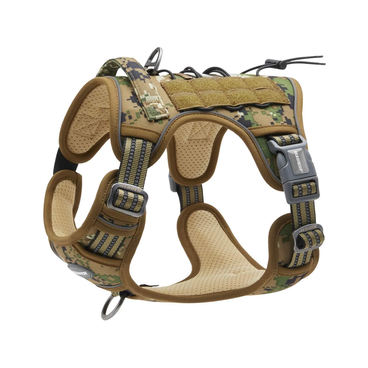 AUROTH Tactical Dog Harness for Small Medium Dogs No Pull Adjustable Pet Harness Reflective Working Training Easy Control Pet Vest Military Service Dog Harnesses Woodland Camo M