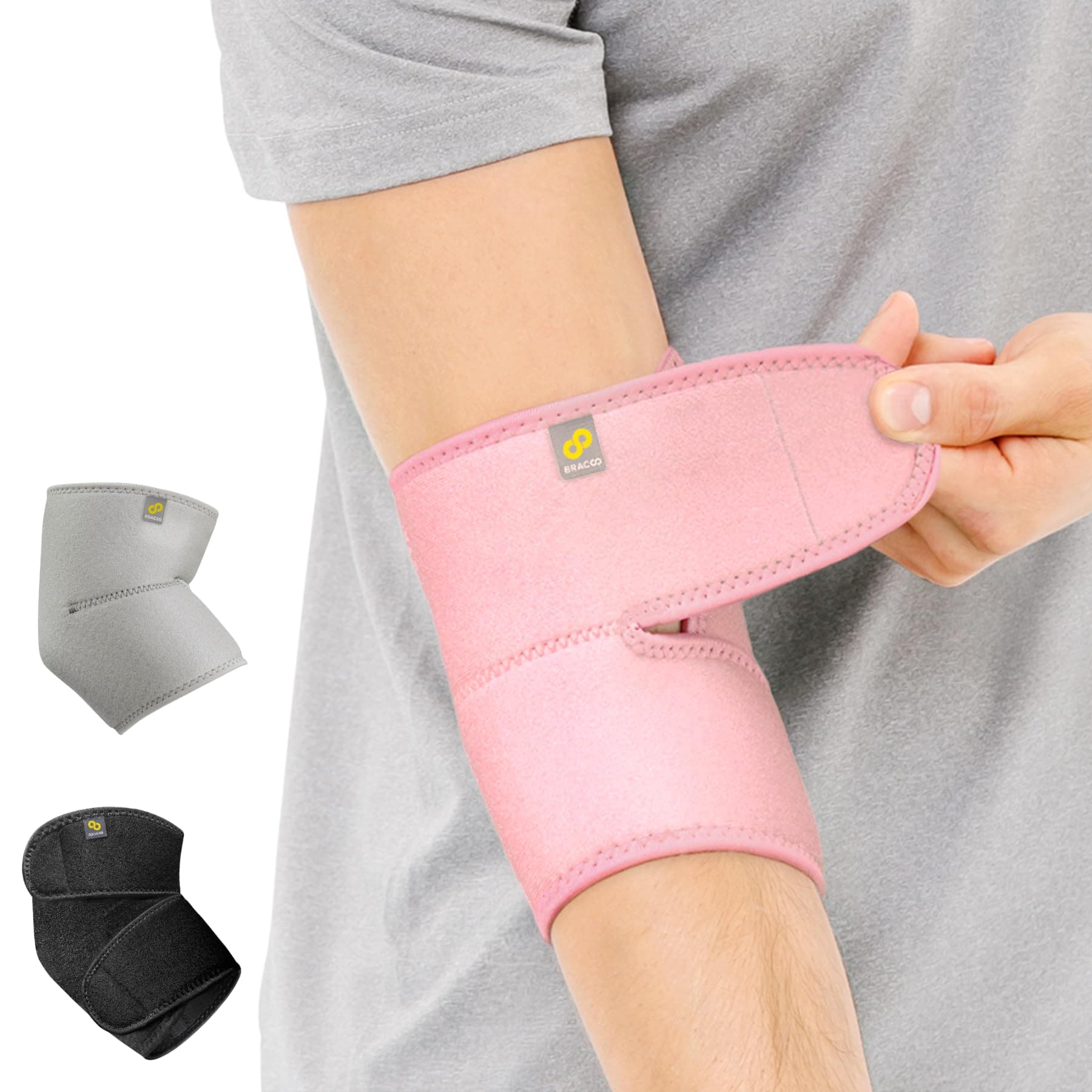 Bracoo Elbow Brace, Reversible Neoprene Support Wrap for Joint, Arthritis Pain Relief, Tendonitis, Sports Injury Recovery, ES10, 1 Count (Pink)