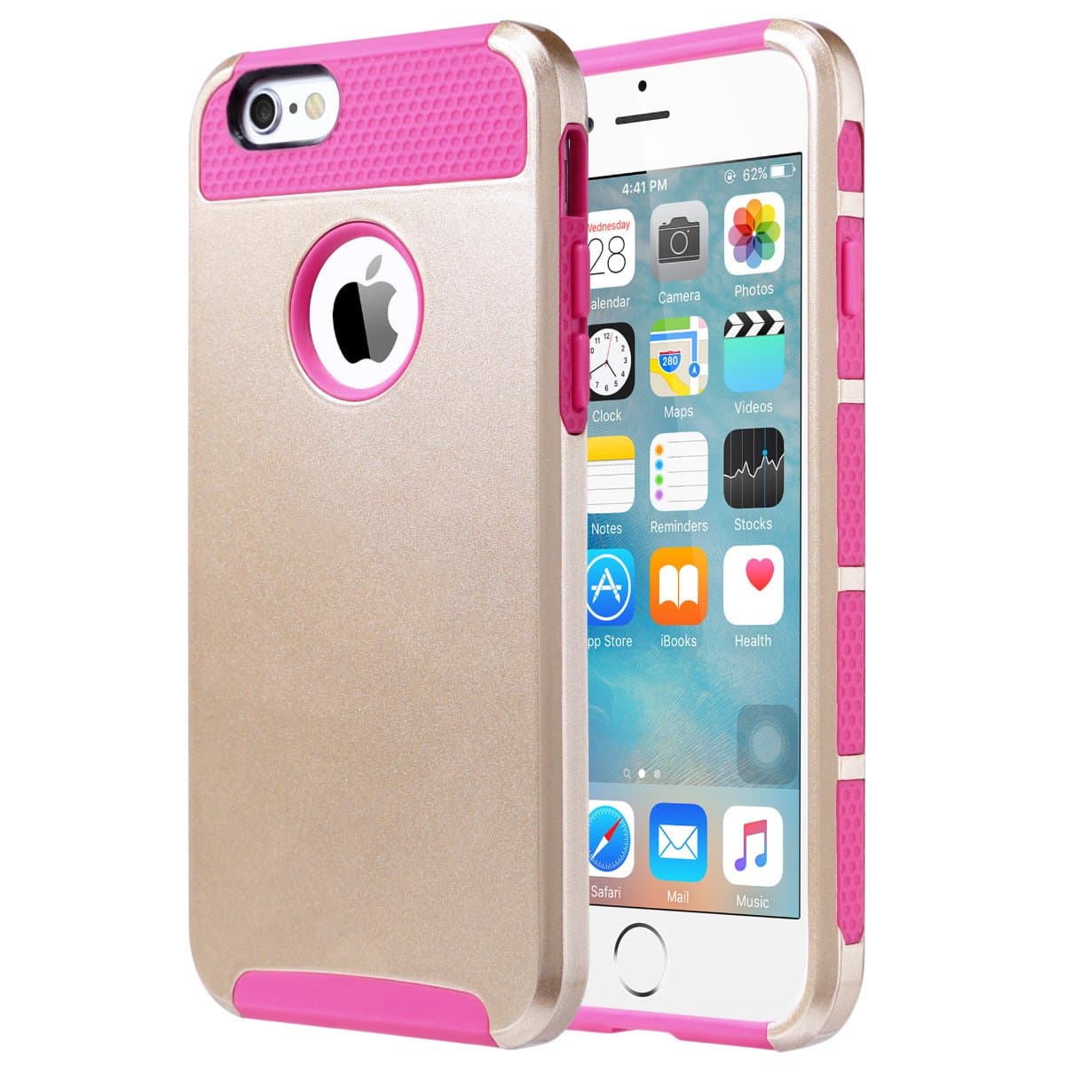 ULAK iPhone 6s Case, iPhone 6 Case, Colorful Series Slim Hybrid Dual Layer Scratch Resistant Hard Back Cover Shock Absorbent TPU Bumper Case for Apple iPhone 6/6s 4.7 inch (Gold/Rose Red)