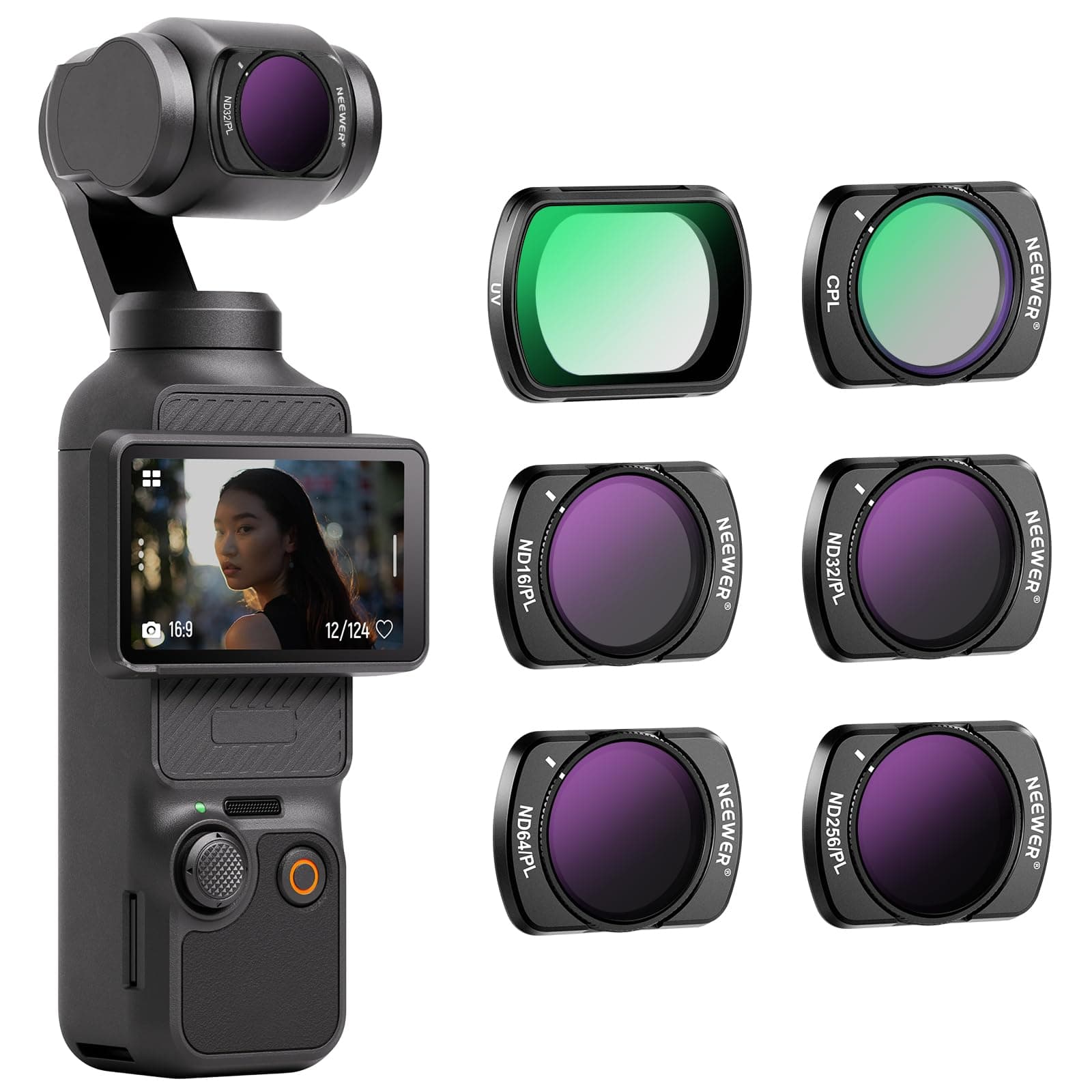 Magnetic ND/CPL Filter Set Compatible with DJI OSMO Pocket 3, 6 Pack UV CPL ND16/PL ND32/PL ND64/PL ND256/PL Polarizing and Neutral Density Filters, Multi Coated HD Optical Glass/Aluminum Frame