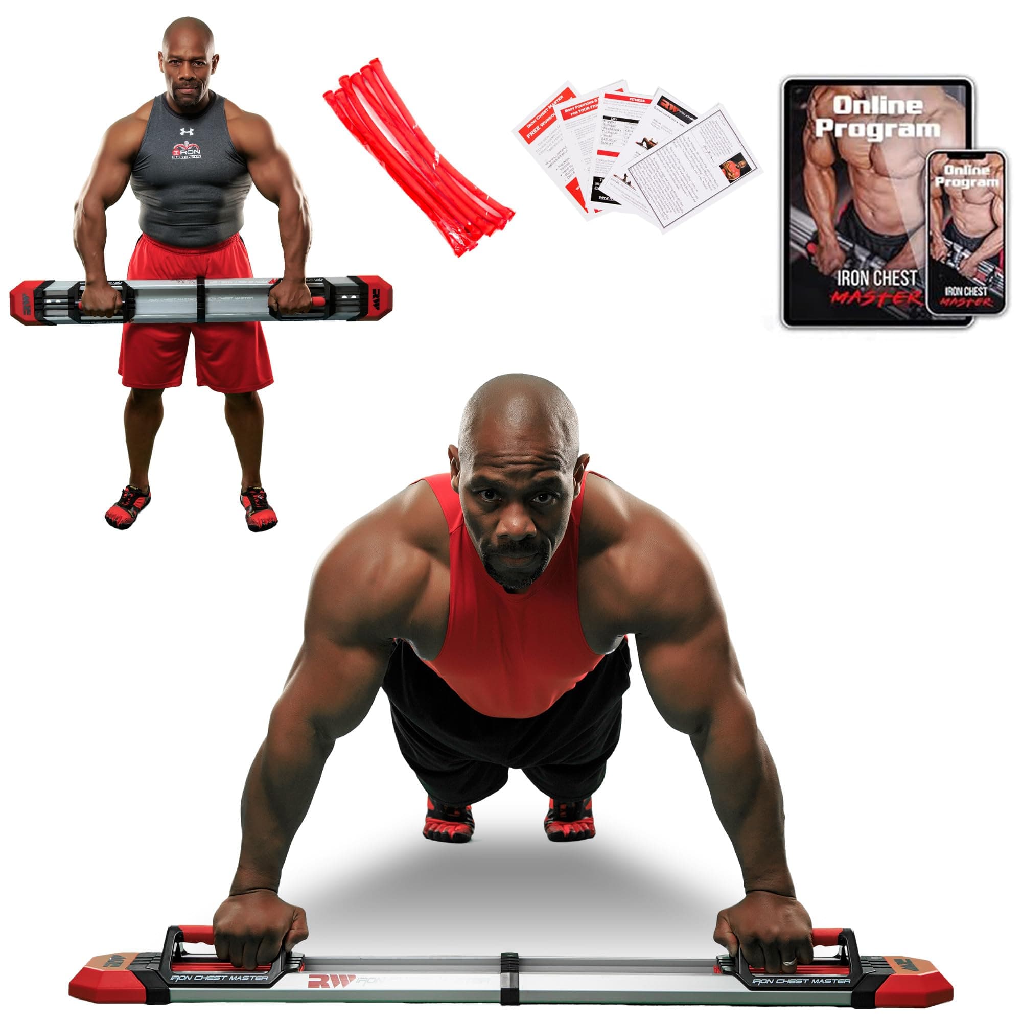 Iron Chest Master Pro Push Up Machine - The Perfect Chest Workout Equipment for Home Workouts - Exercise Equipment Includes Resistance Bands and Unique Fitness Program for Men and Women