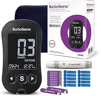 Made in Korea Blood Ketone Monitoring Starter Kit: Ideal for Keto Diet with App. Includes 1 Meter, 10 Ketone Test Strips, 10 Lancets (30G), 1 Lancing Device & 1 Case