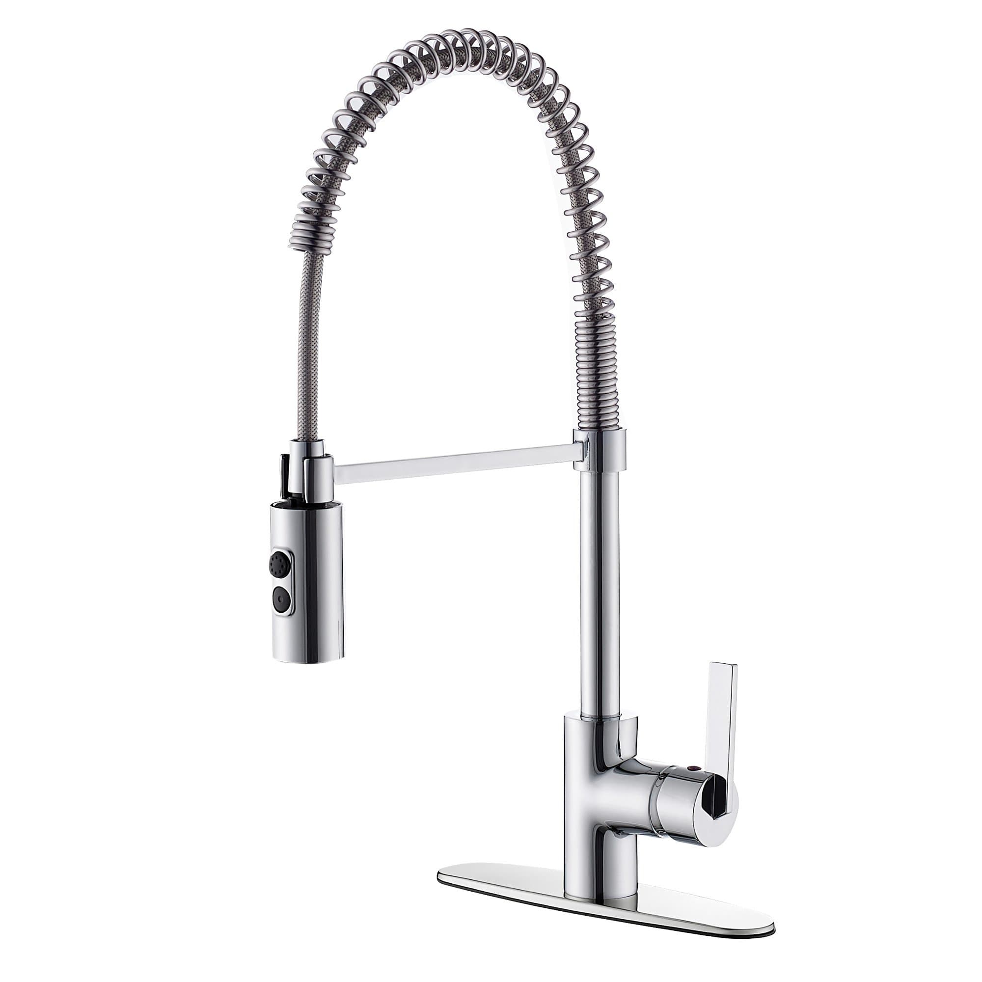 TAF852R-CP01 Modern Commercial Chrome Pull Down Sprayer Kitchen Faucet, Single Handle Kitchen Sink Faucet With Deck Plate