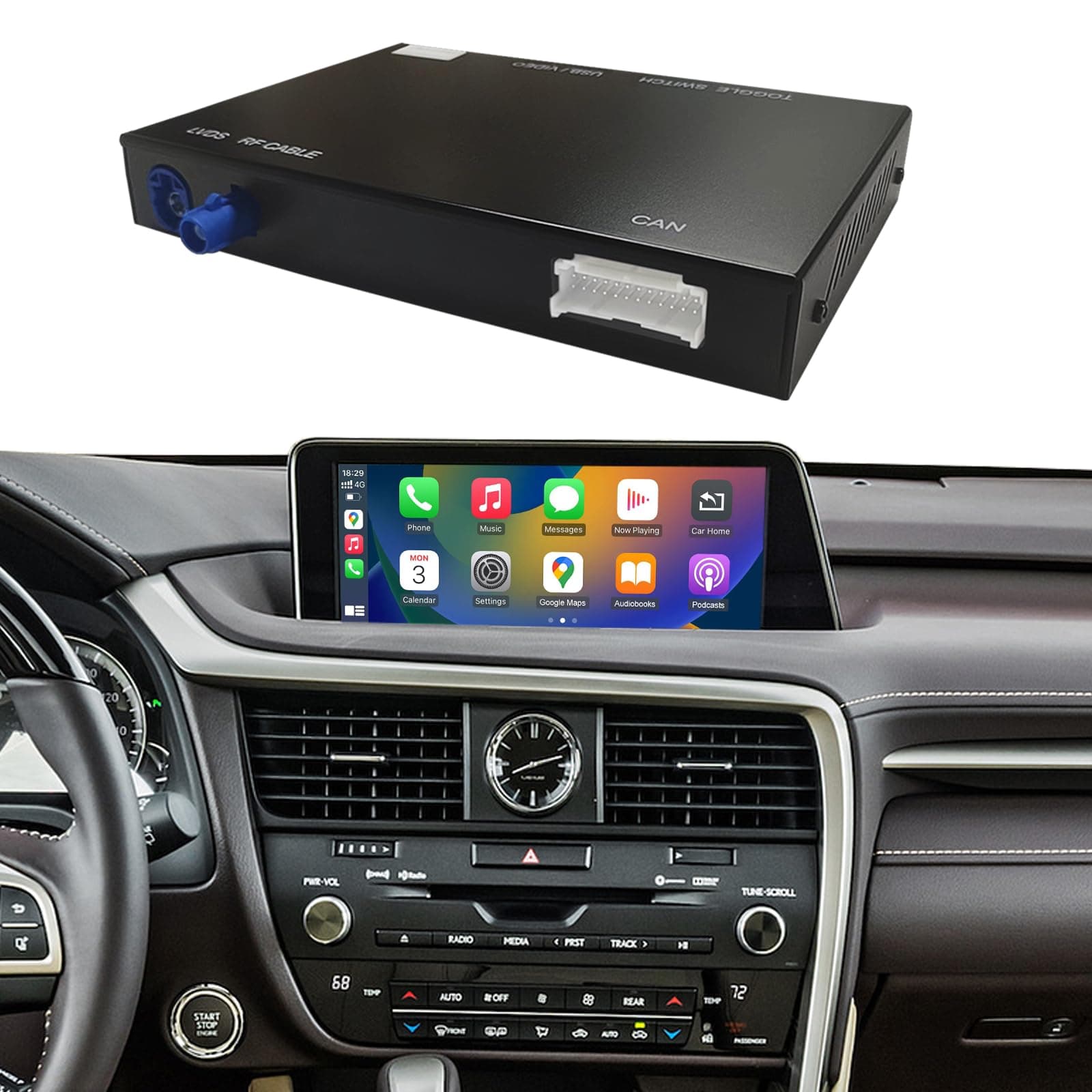 Road Top Wireless CarPlay Retrofit Kit Decoder for Lexus RX NX ES is UX LS LX RC LC GS (2014–2019) Small Touchpad/Joystick, Supports Android Auto & Mirrorlink