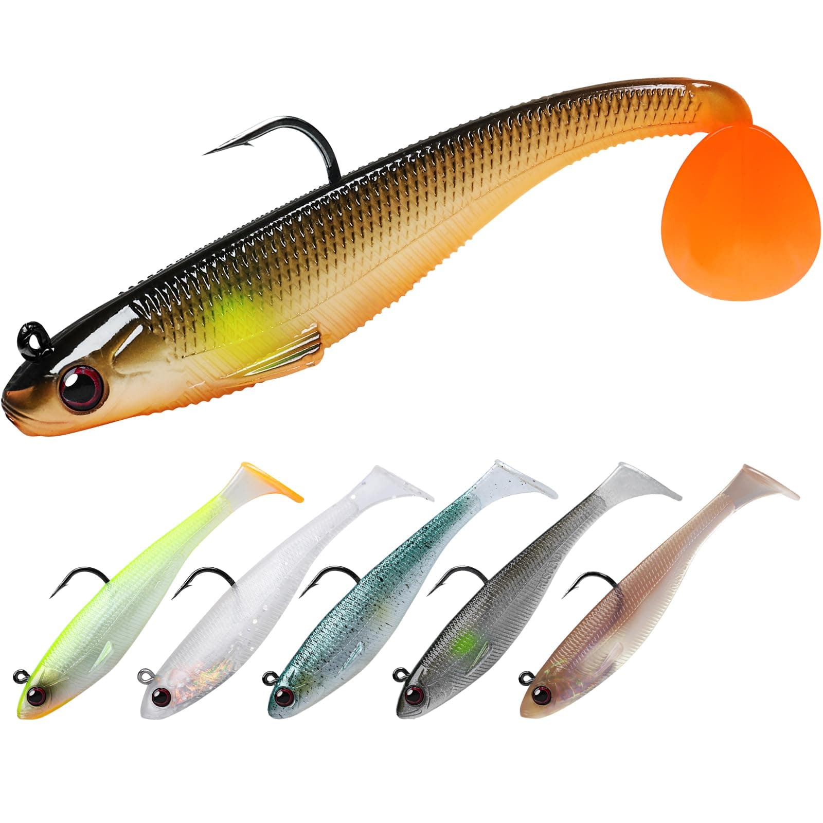 TRUSCEND Easy Catch Pre-Rigged Soft Lures, Unique Vibrating Swim Action and Trembly Sinking Move for More Bites, Amazing Soft Swimbait for Family Fishing, Fishing Lures for Bass Trout Pike Perch