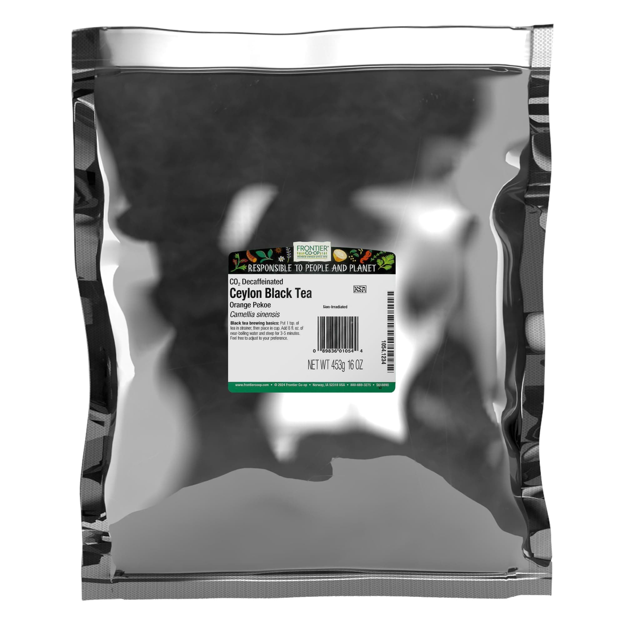 Frontier Co-op Ceylon (Broken Orange Pekoe) CO2 Decaf., Kosher | 1 lb. Bulk Bag | Camellia sinensis L.