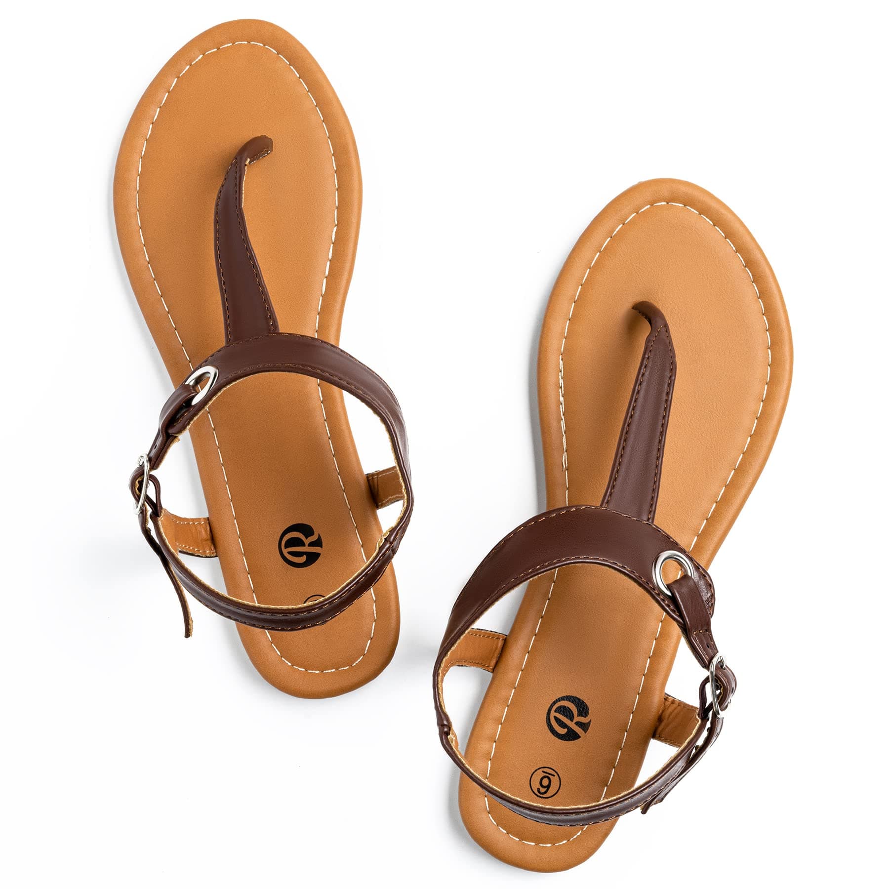 Flat Thong Sandals with T-Strap and Adjustable Ankle Buckle for Women