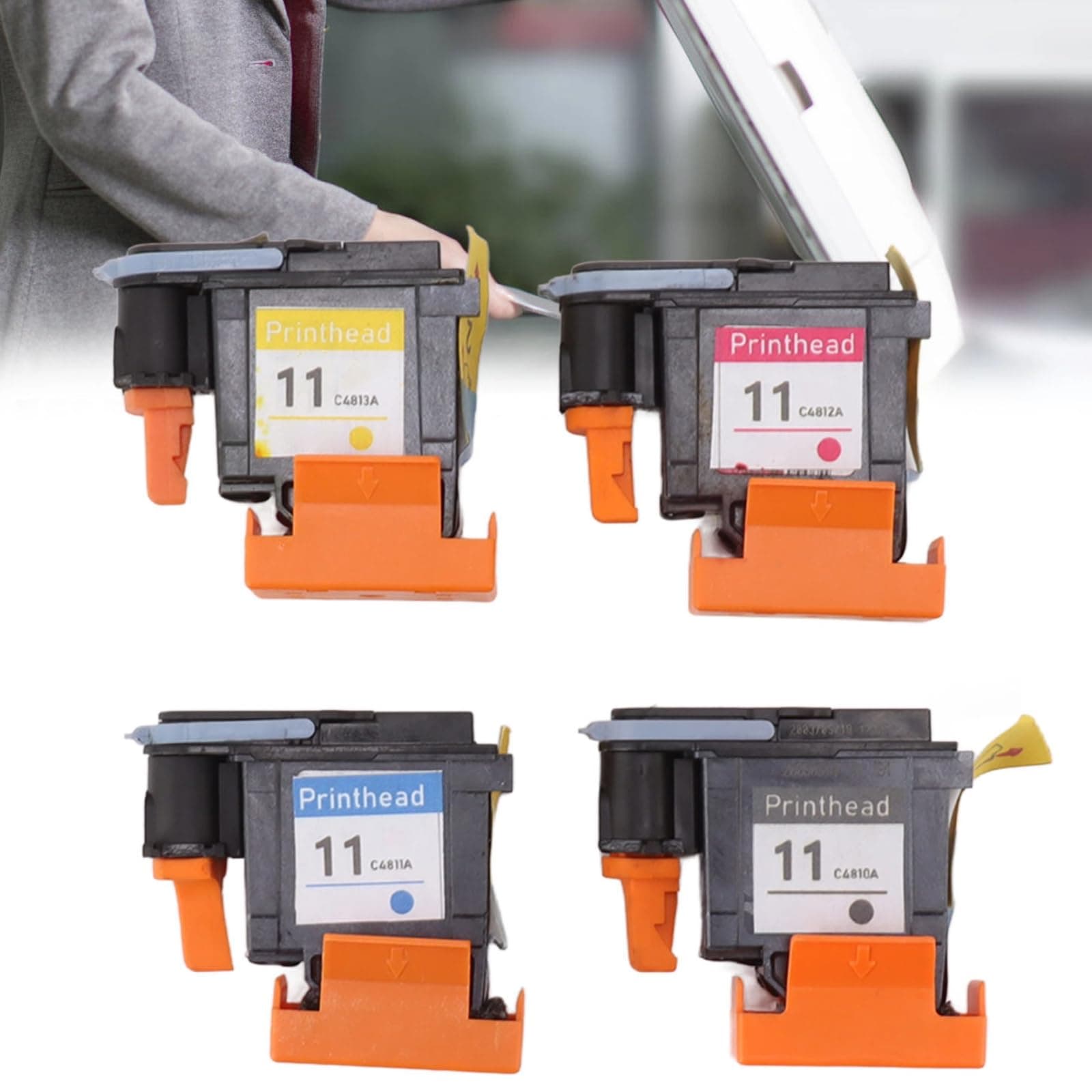 VINGVO Print Head,4 Pcs Printhead Replacement Kit with Ink Color of Magenta Black Cyan Yellow Color, Non Fading, Replacement for Hp Designjet 100 110 111 500 510 800 813 850