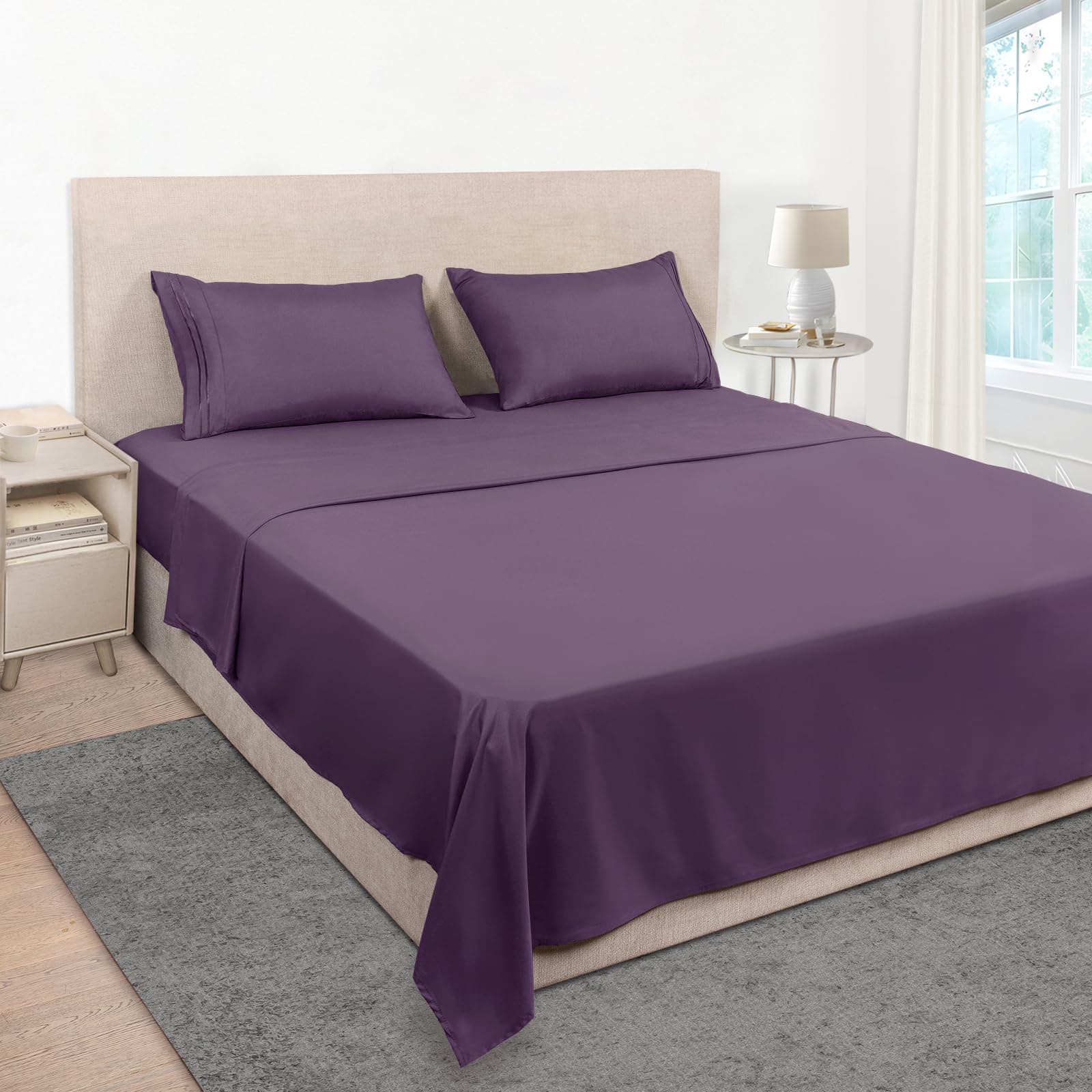 Full Size Sheet Sets - 1800 Collection Microfiber Bed Sheet Set with 16 Inch Deep Pocket Fitted Sheet, Soft, Breathable, Wrinkle, Fade & Stain Resistant - 4 Piece (Full, Purple)