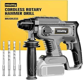 Cordless Rotary Hammer Drill for Dewalt 20V MAX Battery, Brushless SDS-Plus Hammer Drill with Safety Clutch for Concrete/Masonry, 4 Modes with 360°Auxiliary Handle, Including 4 Drill Bits