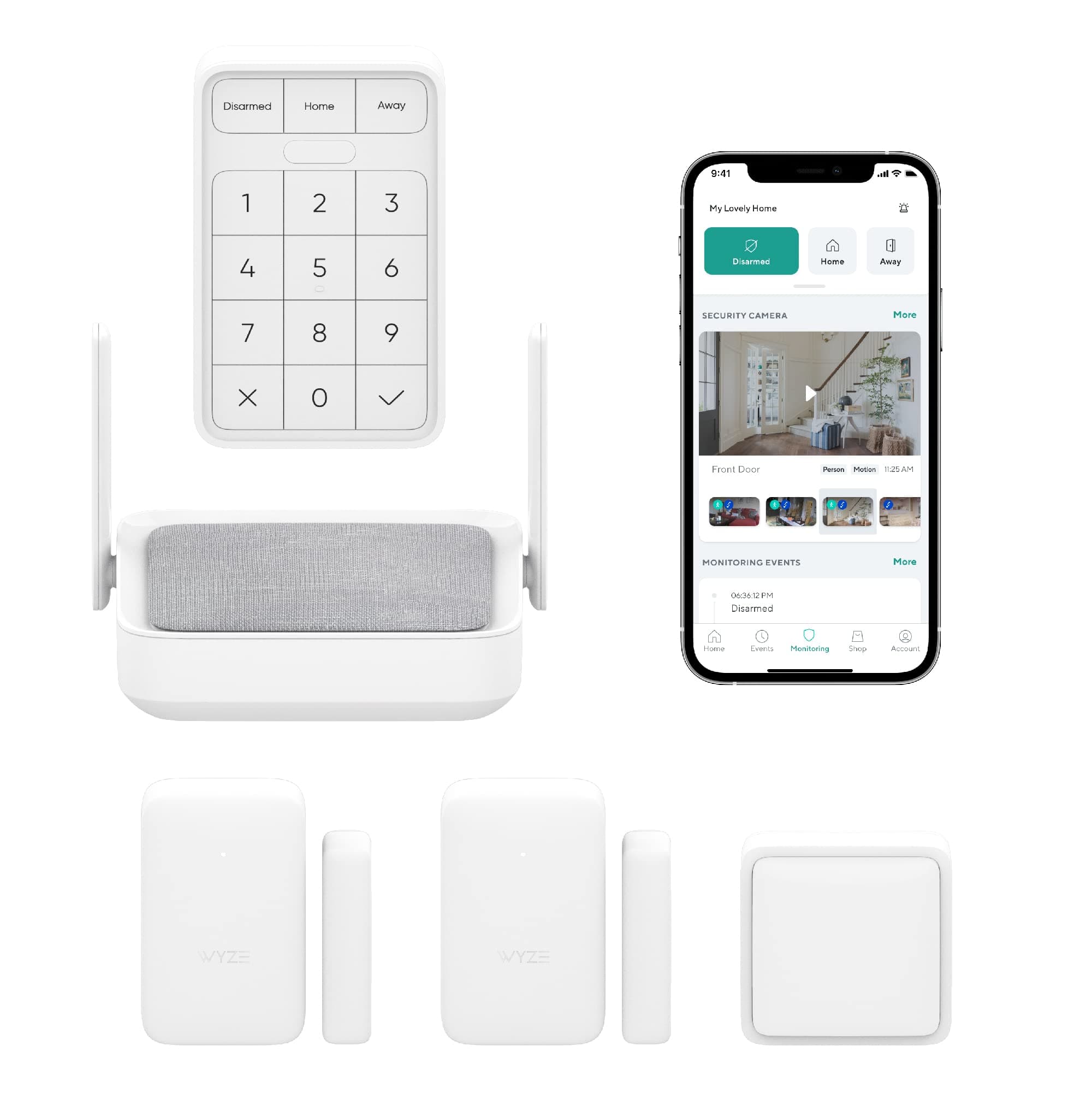 Wyze Home Security Core Kit: Hub, Keypad, Motion Sensor, Entry Sensors (X2); Compatible W/ Wyze Cam, Leak & Climate Sensors; 3 Mo. Of 24/7 Professional Monitoring Service Incl., Subscription Required