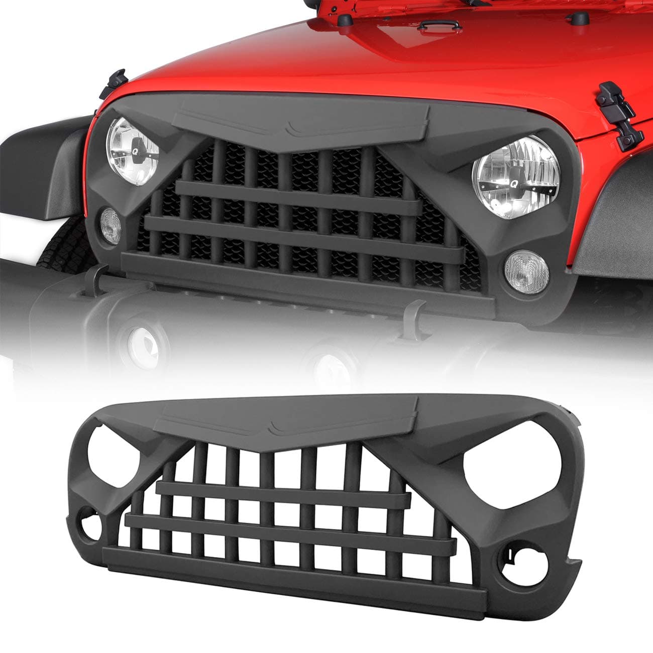 DIYTuning Front Matte Black Samurai Grille for 2007-2018 Jeep Wrangler JK JKU Unlimited Rubicon Sahara Sport