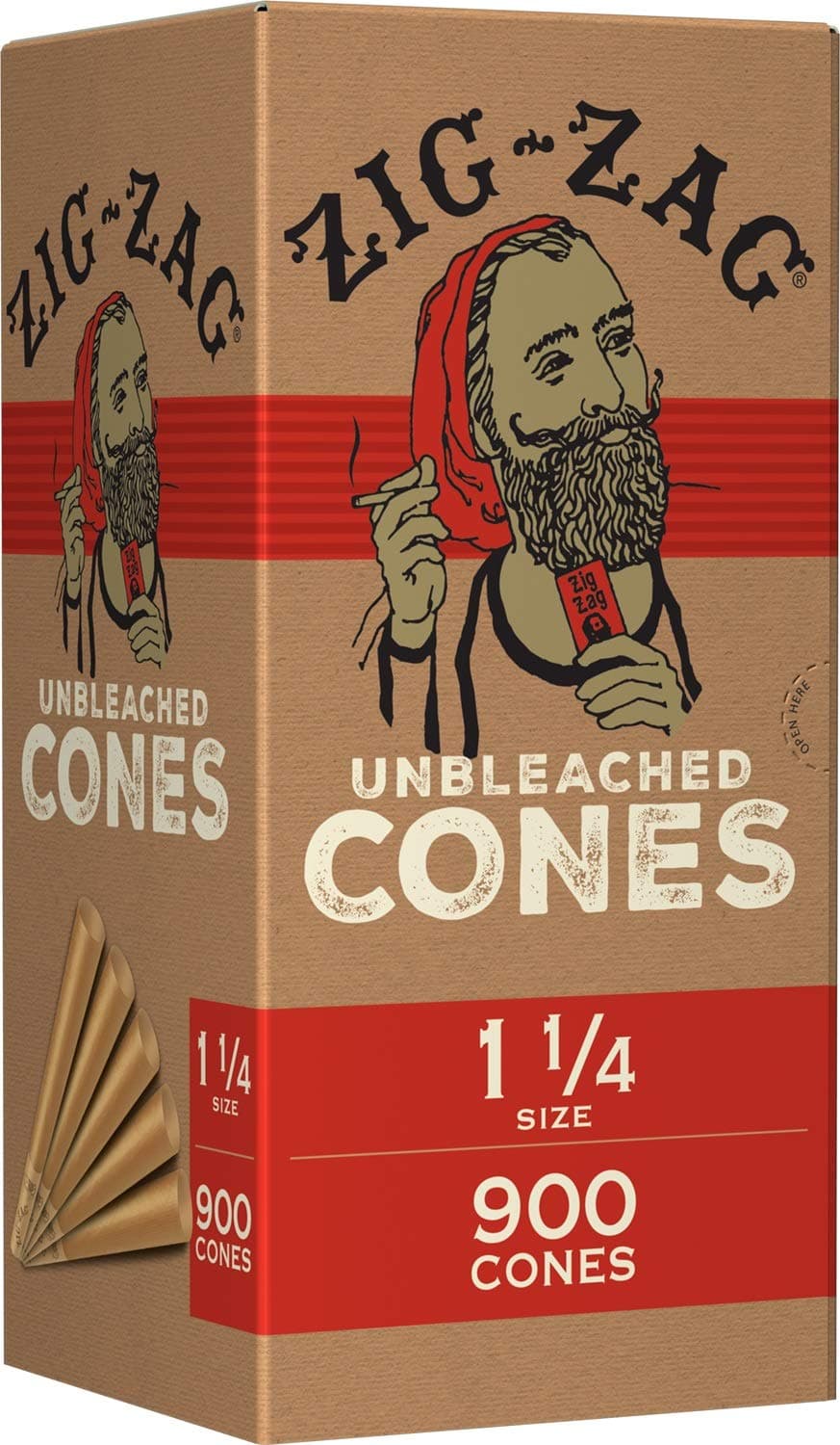 Zig-Zag Pre Rolled Cones Unbleached 1 1/4 Size 900ct