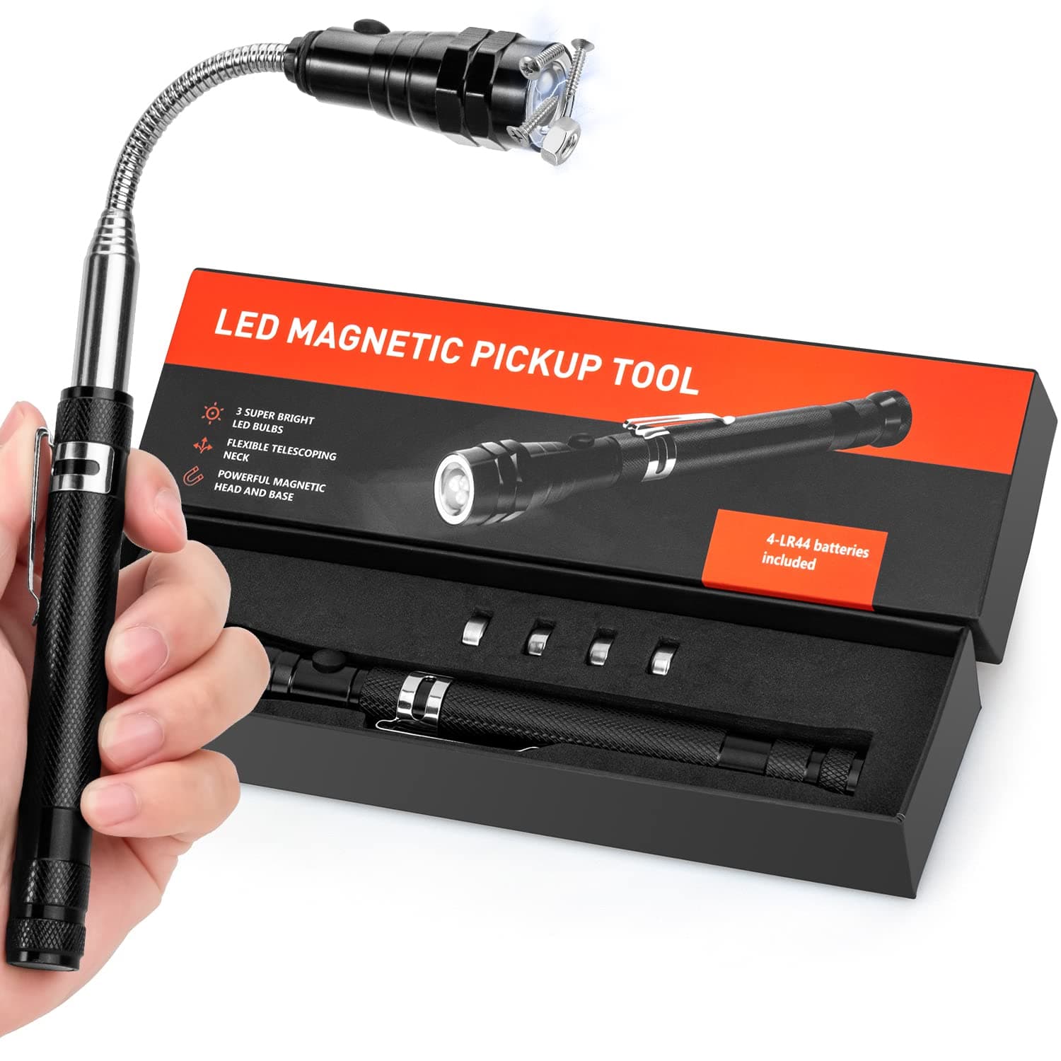 Dee Banna Magnetic Telescoping Pickup Tool with LED,Gadgets Pick Up Stick Magnet Flashlight, Grabber Tools Gifts for Men, DIY Handyman, Father/Dad, Husband, Boyfriend, Him
