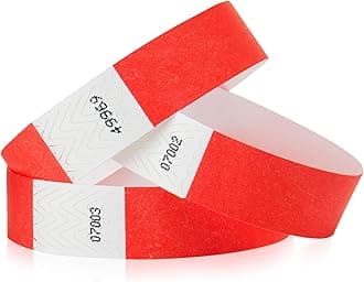 WristCo Neon Red 3/4" Tyvek Wristbands - 200 Pack Paper Wristbands for Events