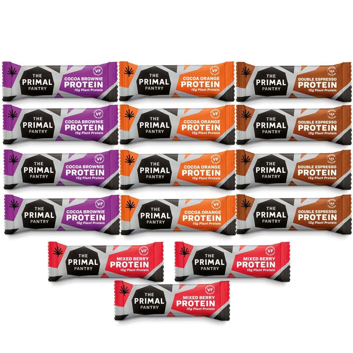 The Primal Pantry Protein Bars (Mixed Selection) - 15 x 55g - Dairy Free, Gluten Free, SOYA Free, Vegan Protein, Paleo, 15g of Plant Protein per bar, Hemp Protein- Qty 15