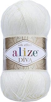 Alize Diva Silk Effect 100% Microfiber Acrylic Yarn 1 Ball skeins 100gr 383yds Color (1055 - Sugar White)