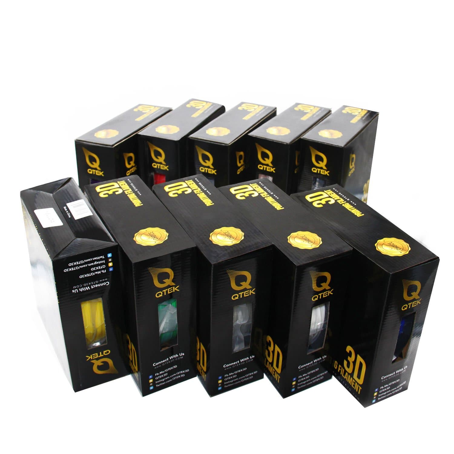 Q QTEK Pack of 10 2.2lbs Spools 1.75mm PLA Filament for 3D Printer MakerBot, Reprap, Aio Robotics & Others -Tolerance +/-0.02mm RoHS Certified, No Bubbles, No Jamming-Smooth Prints