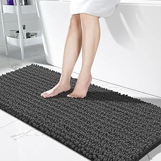 Yimobra Bathroom Runner Rug Mat 60.2 x 24, Non-Slip Soft Shaggy and Comfortable Large Size Chenille Bath Rug, Super Absorbent and Thick, Machine Washable, Long Bathroom Rug, Dark Gray