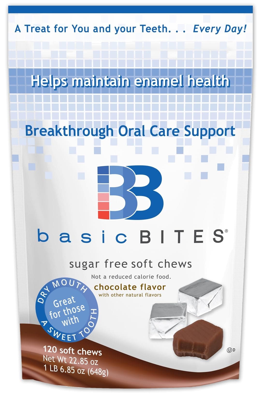 Protect Teeth from Cavity Causing Acids, Dry Mouth. Enamel Remineralizing Technology- Delicious Sugar Free Soft Chews (Chocolate120 Count-Two Month Supply)