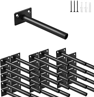 30 Pcs 5" Black Steel Floating Shelf Bracket Blind Shelf Supports - Hidden Brackets for Floating Wood Shelves - Concealed Blind Shelf Support – Screws and Wall Plugs Included