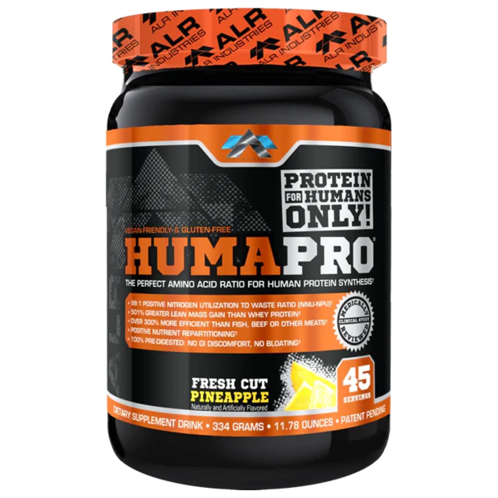 Humapro | Amino Acids Protein Matrix for Humans | 99% Utilization for Lean Muscle | Vegan, Gluten Free | 334g / 45 Servings (Fresh Cut Pineapple)
