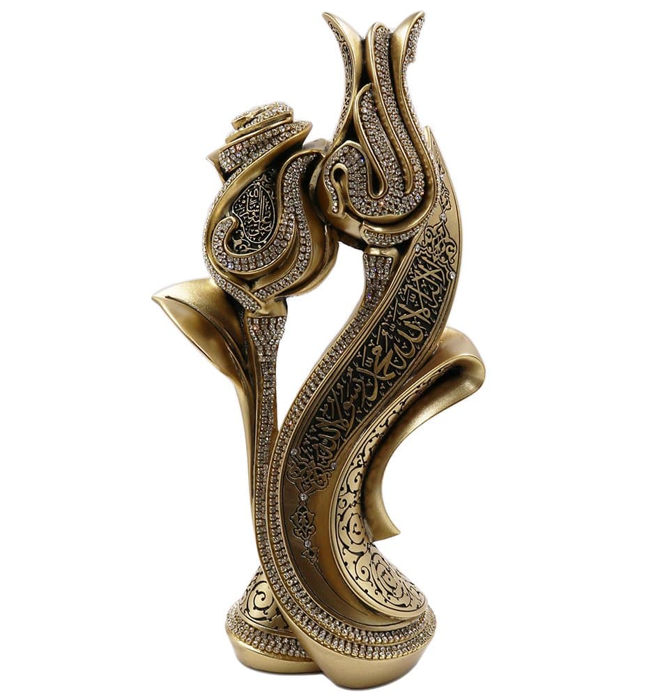 Islamic Table Decor Ramadan Eid Gift Bookend Showpiece Lale Gul Tulip & Rose Allah Muhammad Pearl colour